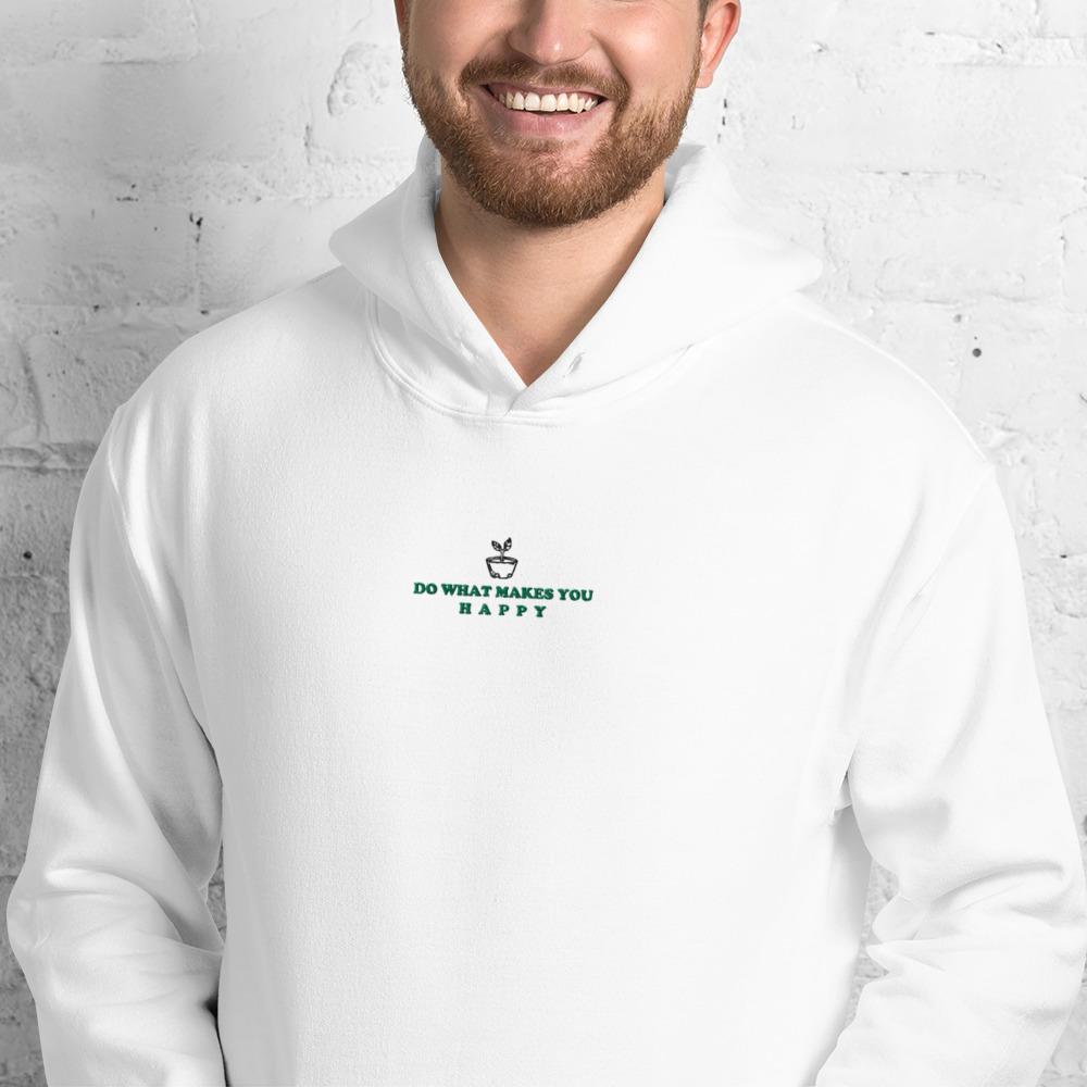 Happy | Embroidered Unisex Hoodie | Animal Crossing Threads and Thistles Inventory