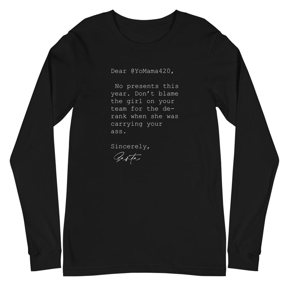 Sincerely Santa | Unisex Long Sleeve Tee Threads and Thistles Inventory Black XS