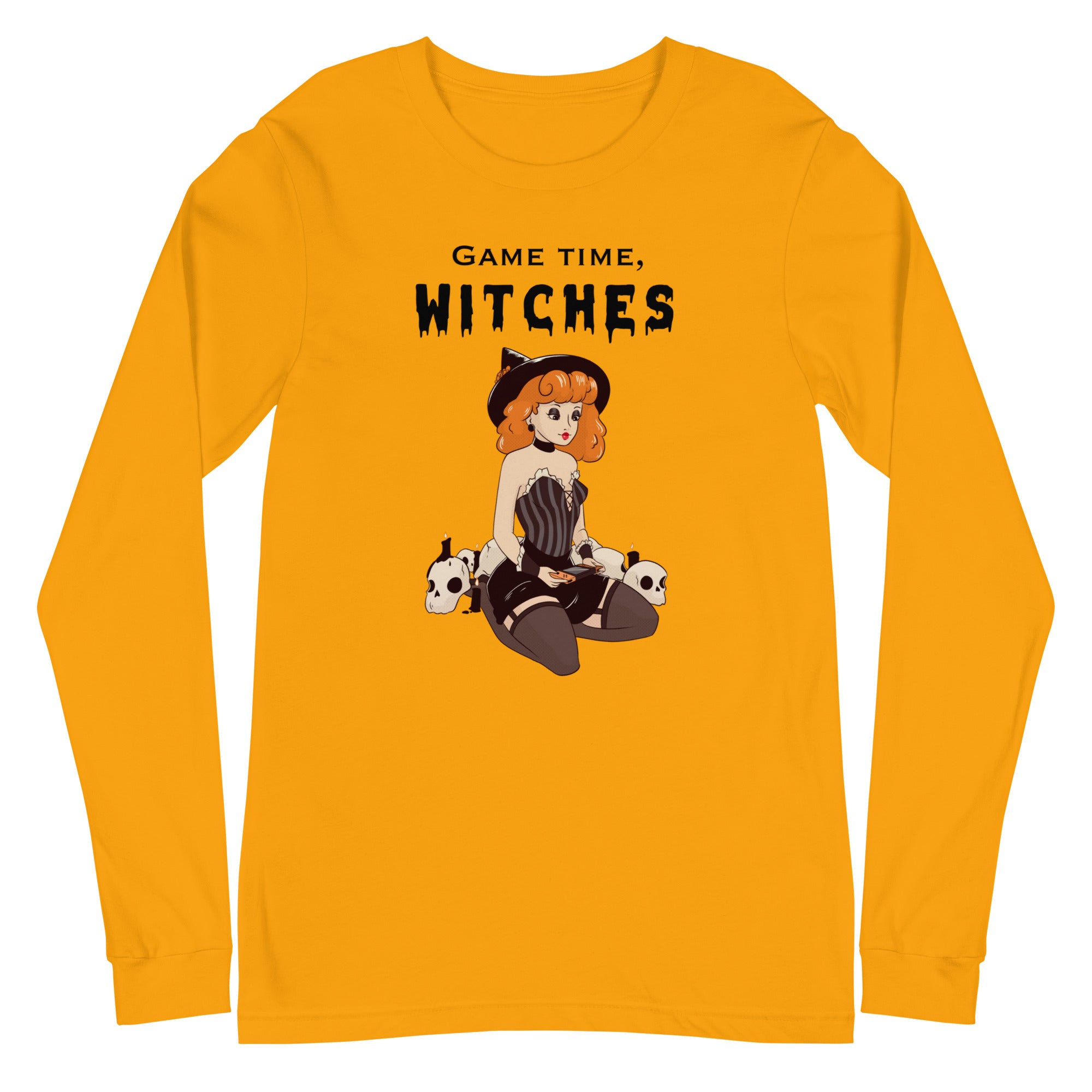 Game Time, Witches | Fall Unisex Long Sleeve Tee Threads & Thistles Inventory Gold XS