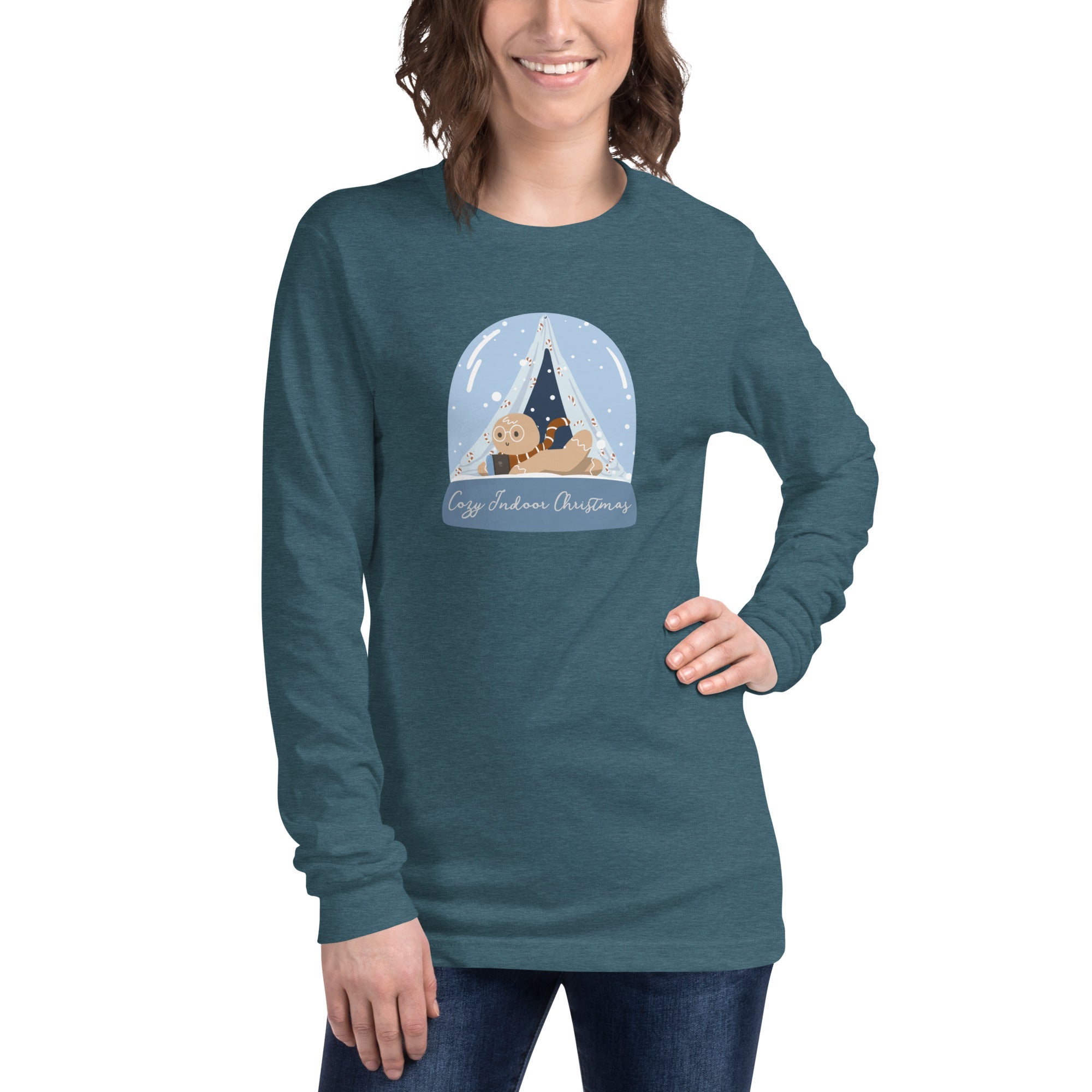 Gingy Christmas | Unisex Long Sleeve Tee | Cozy Gamer Christmas Threads & Thistles Inventory Heather Deep Teal XS