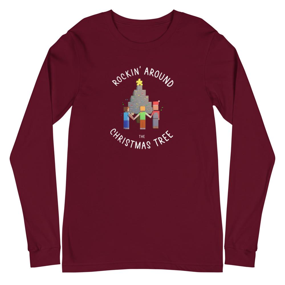 Rockin' Around | Seasonal Unisex Long Sleeve Tee | Minecraft Threads and Thistles Inventory Maroon XS