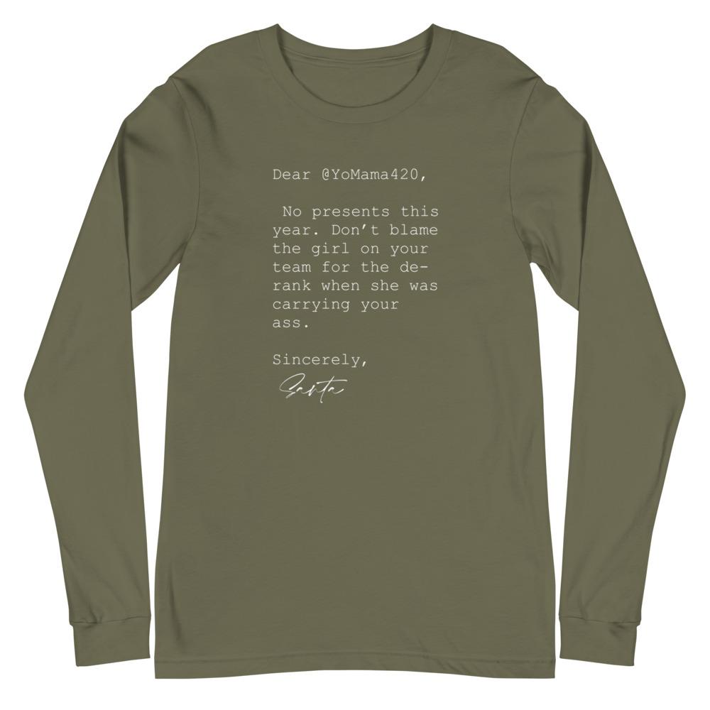 Sincerely Santa | Unisex Long Sleeve Tee Threads and Thistles Inventory Military Green XS