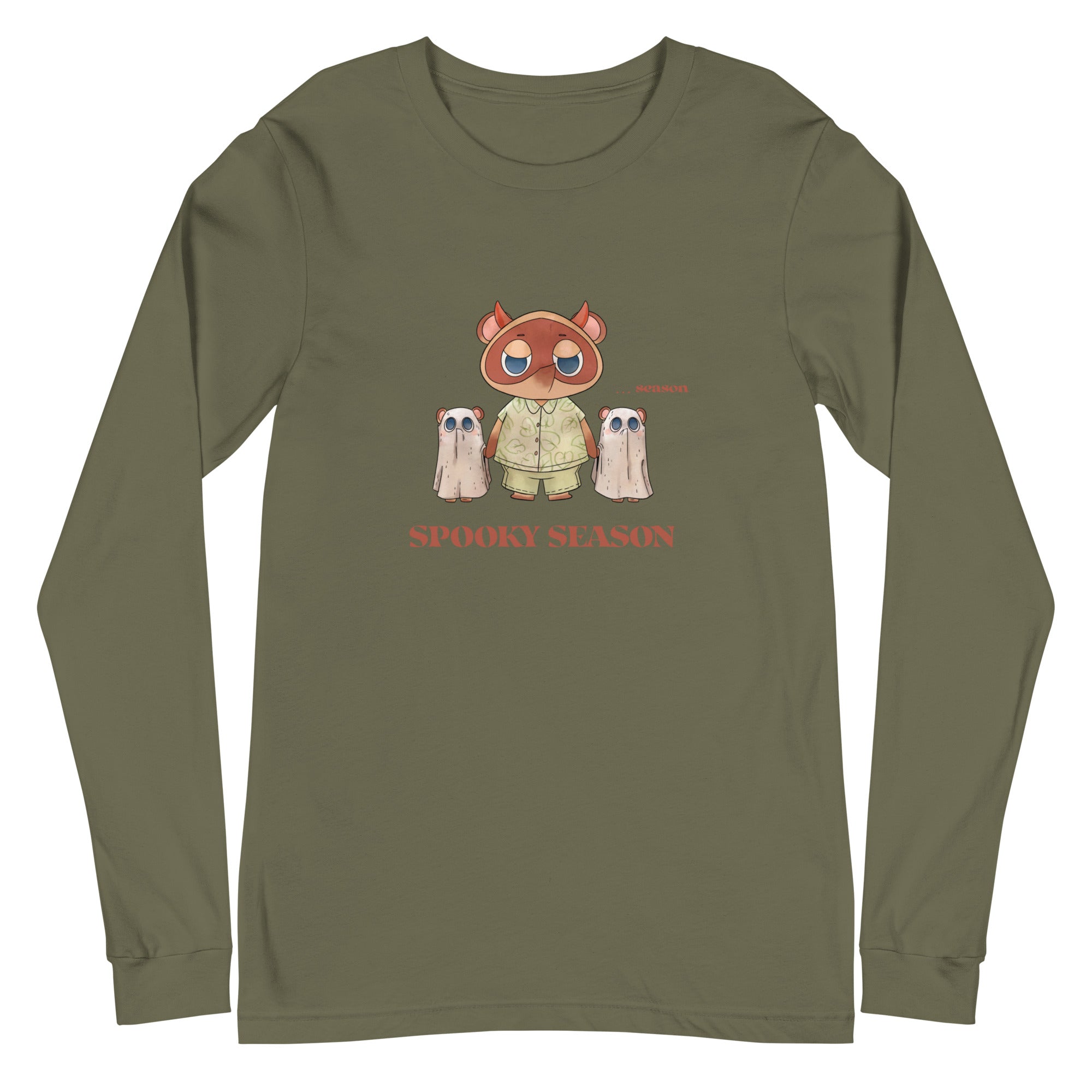 Spooky Season | Unisex Long Sleeve Tee | Animal Crossing Fall Cozy Gamer Threads and Thistles Inventory Military Green XS