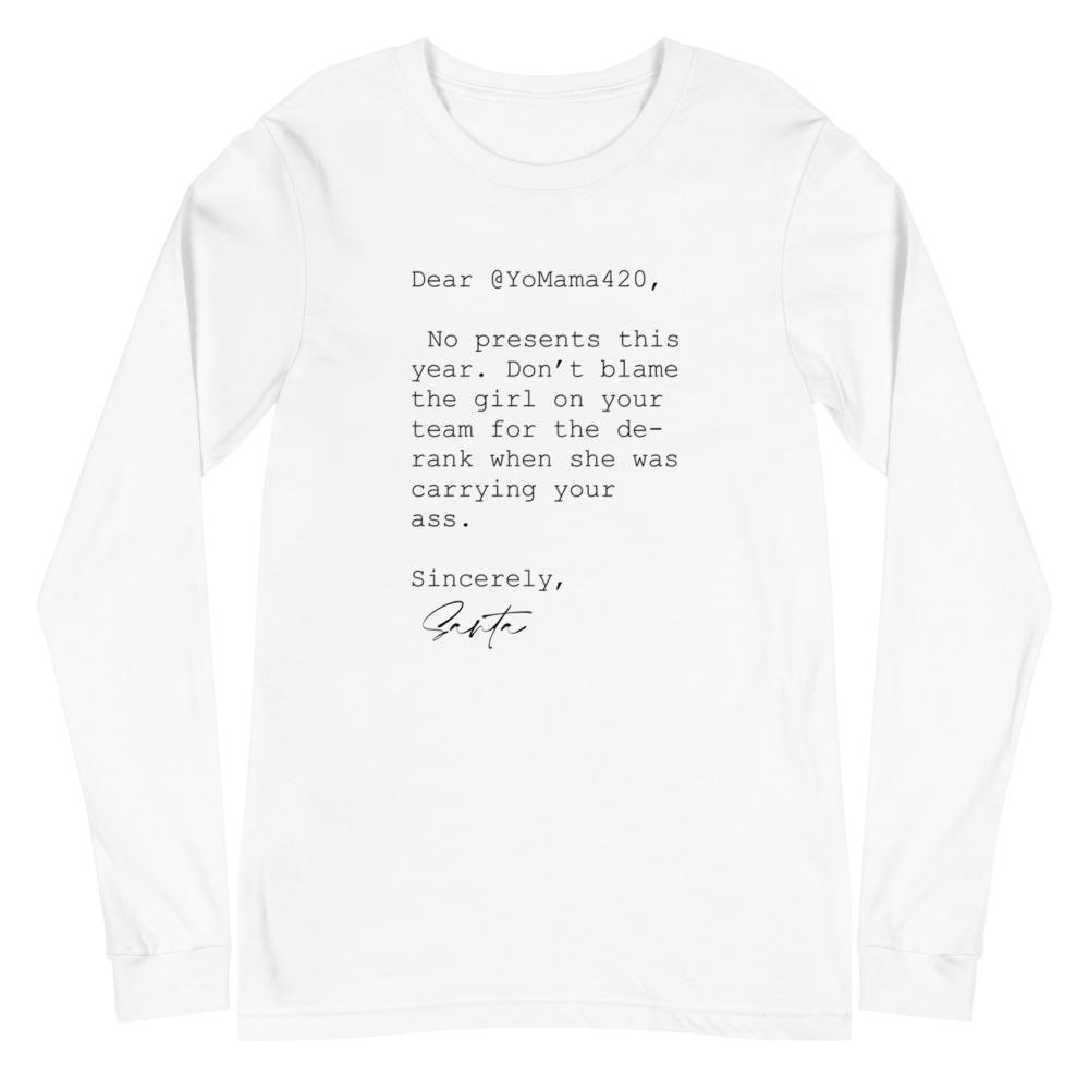 Sincerely Santa | Unisex Long Sleeve Tee Threads and Thistles Inventory White XS