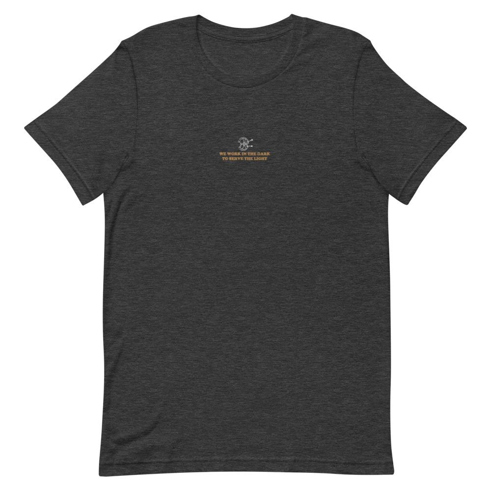 Serve the Light | Embroidered Short-Sleeve Unisex T-Shirt | Assassin's Creed Threads and Thistles Inventory Dark Grey Heather S