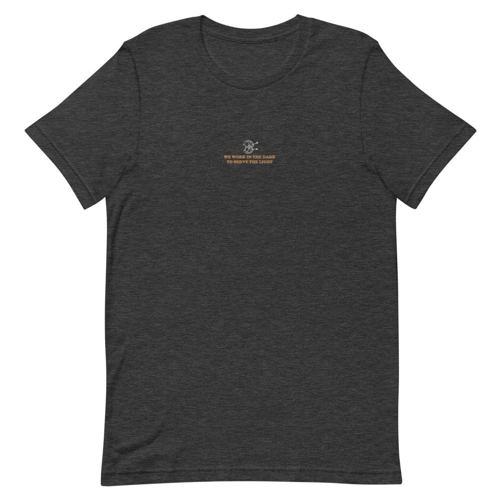 Serve the Light | Embroidered Short-Sleeve Unisex T-Shirt | Assassin's Creed Threads and Thistles Inventory Dark Grey Heather S 