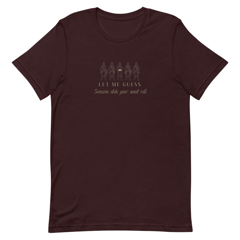 Sweet Roll | Short-Sleeve Unisex T-Shirt | Skyrim Threads and Thistles Inventory Oxblood Black S