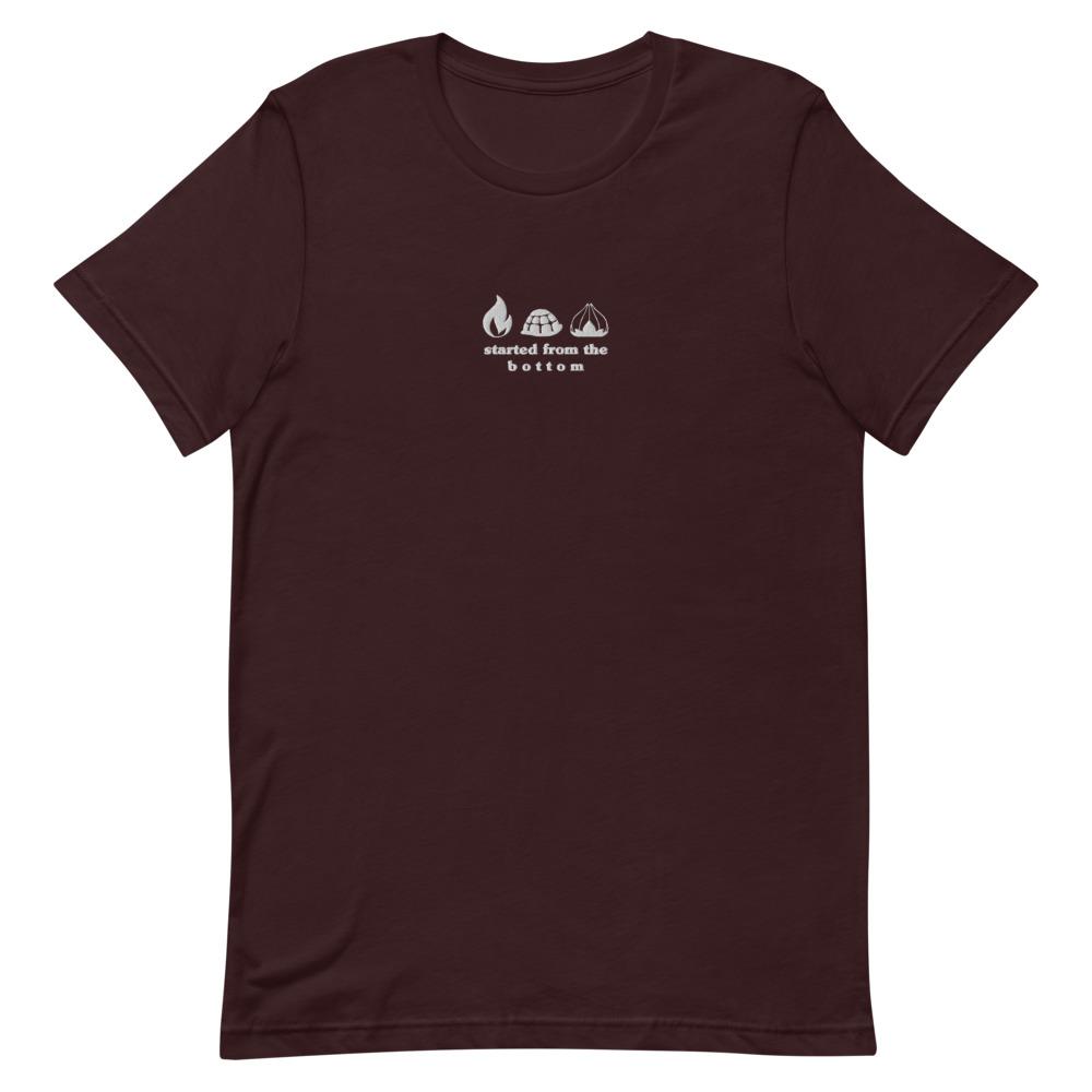Started from the Bottom | Embroidered Short-Sleeve Unisex T-Shirt | Pokemon Threads and Thistles Inventory Oxblood Black S