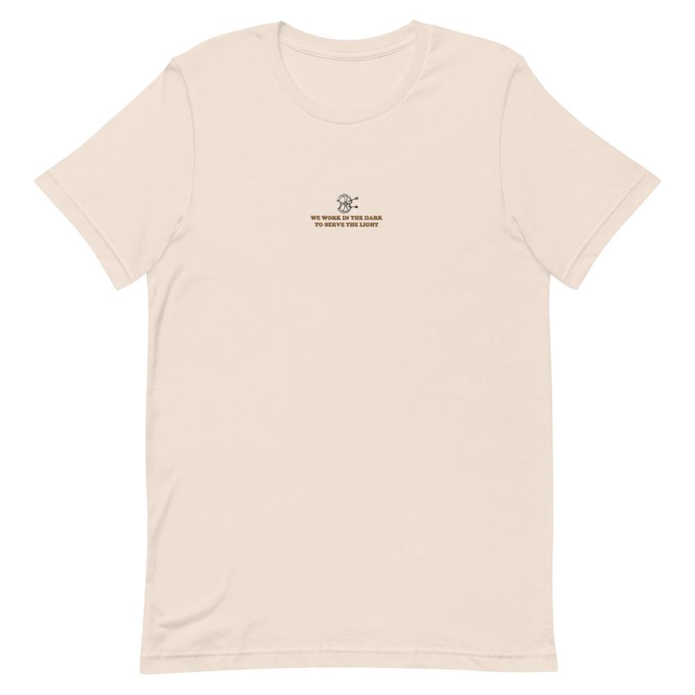 Serve the Light | Embroidered Short-Sleeve Unisex T-Shirt | Assassin's Creed Threads and Thistles Inventory Soft Cream S 