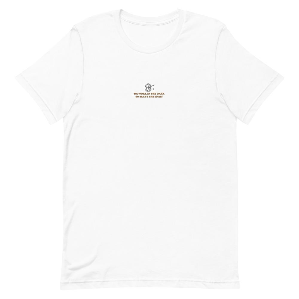 Serve the Light | Embroidered Short-Sleeve Unisex T-Shirt | Assassin's Creed Threads and Thistles Inventory White S
