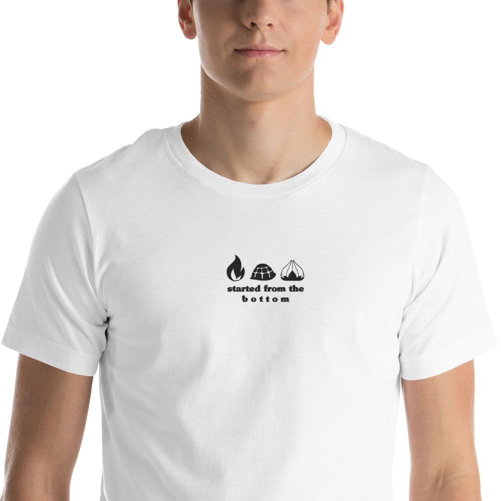 Started from the Bottom | Embroidered Short-Sleeve Unisex T-Shirt | Pokemon Threads and Thistles Inventory