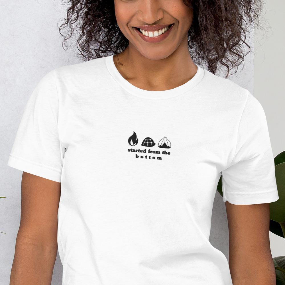 Started from the Bottom | Embroidered Short-Sleeve Unisex T-Shirt | Pokemon Threads and Thistles Inventory