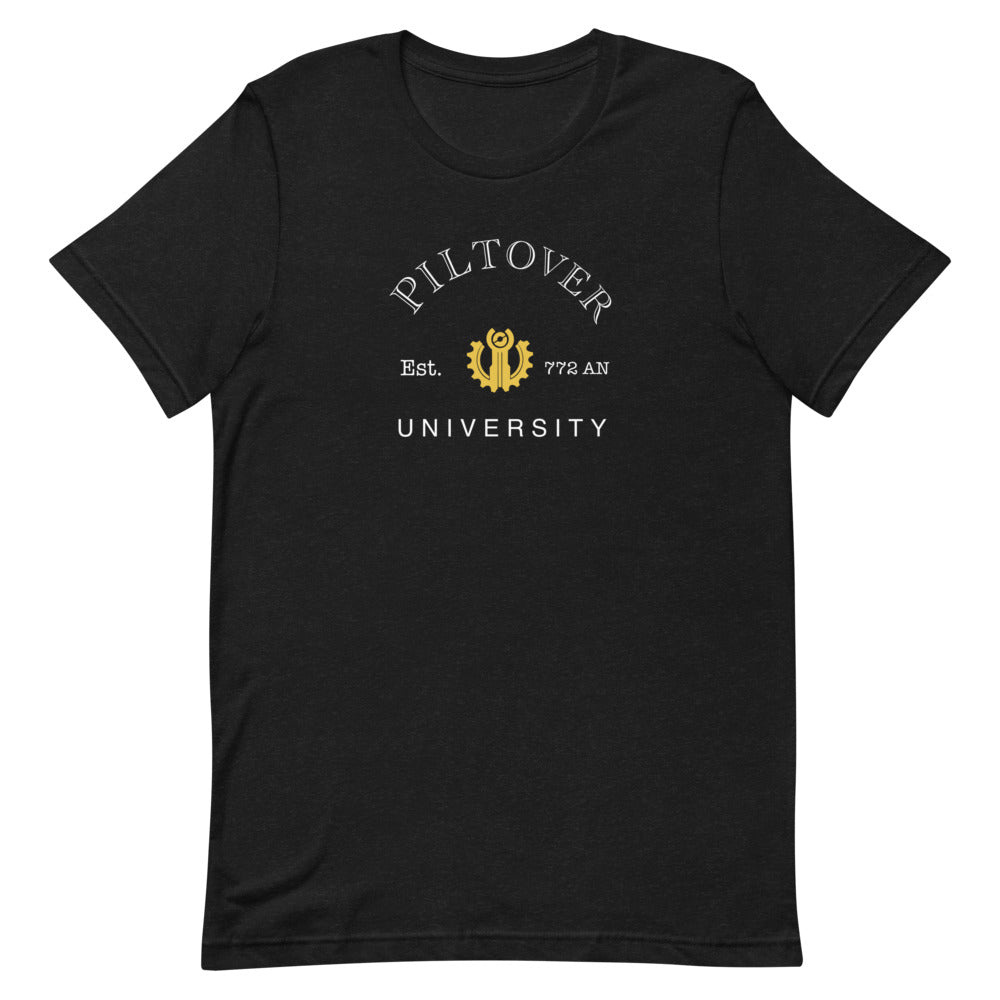 Piltover Univerity | Short-sleeve unisex t-shirt | League of Legends Threads and Thistles Inventory Black Heather XS