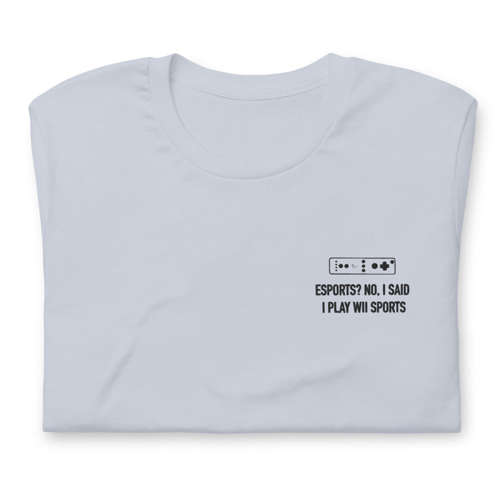 Wii Sports | Embroidered Short-sleeve unisex t-shirt | Feminist Gamer Threads and Thistles Inventory Light Blue XS