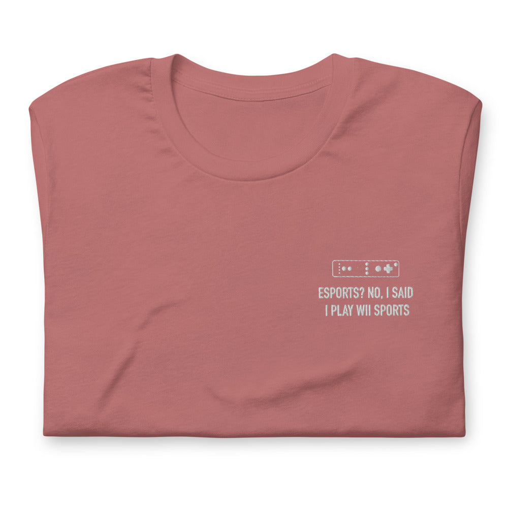 Wii Sports | Embroidered Short-sleeve unisex t-shirt | Feminist Gamer Threads and Thistles Inventory Mauve S