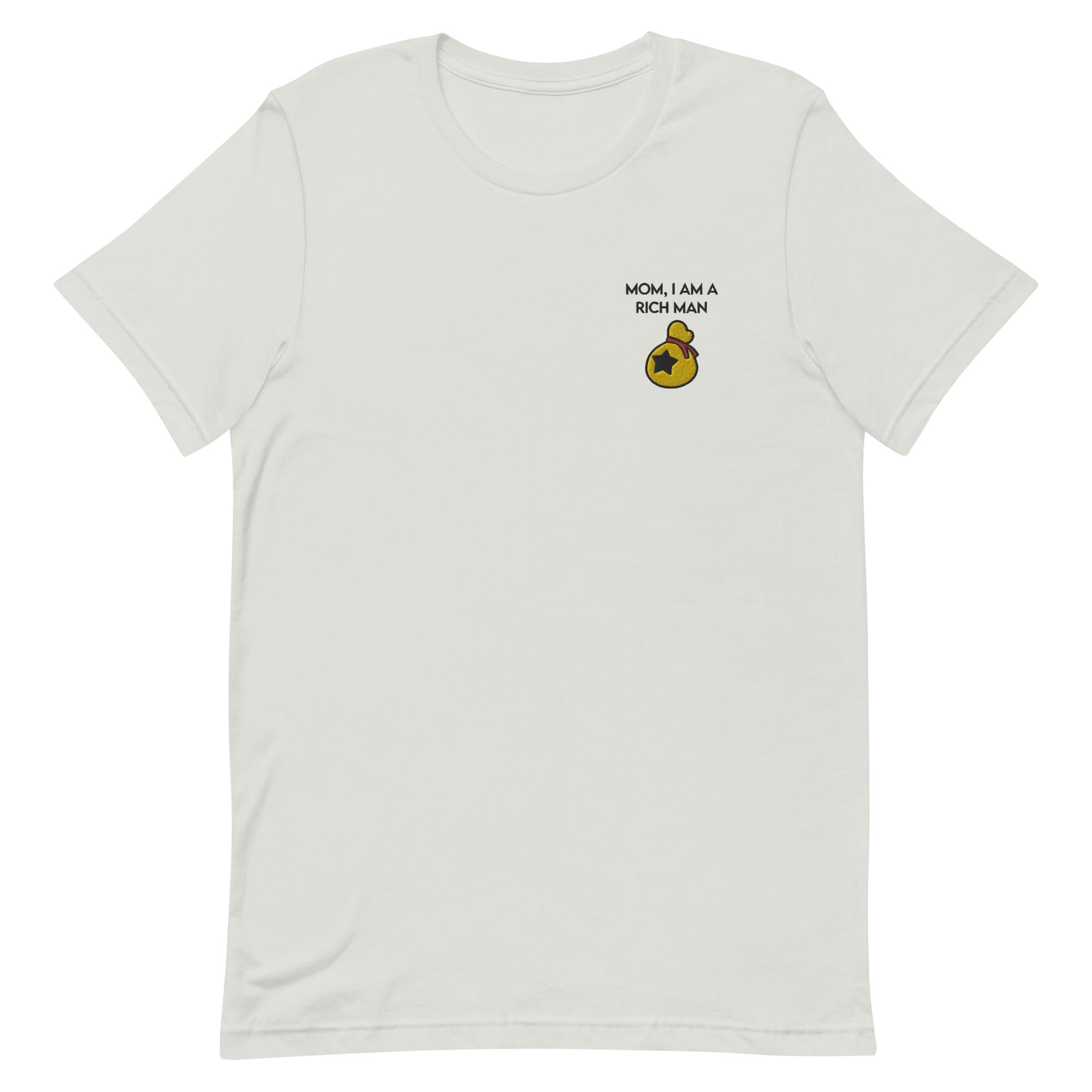 I Am a Rich Man | Embroidered Unisex t-shirt | Animal Crossing Threads and Thistles Inventory Silver S