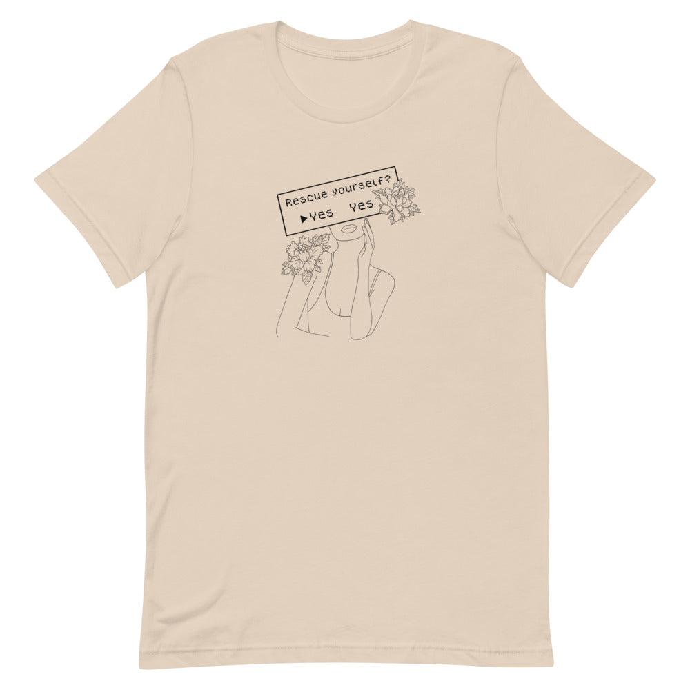 Rescue Yourself? | Short-sleeve unisex t-shirt | Feminist Gamer Threads and Thistles Inventory Soft Cream XS