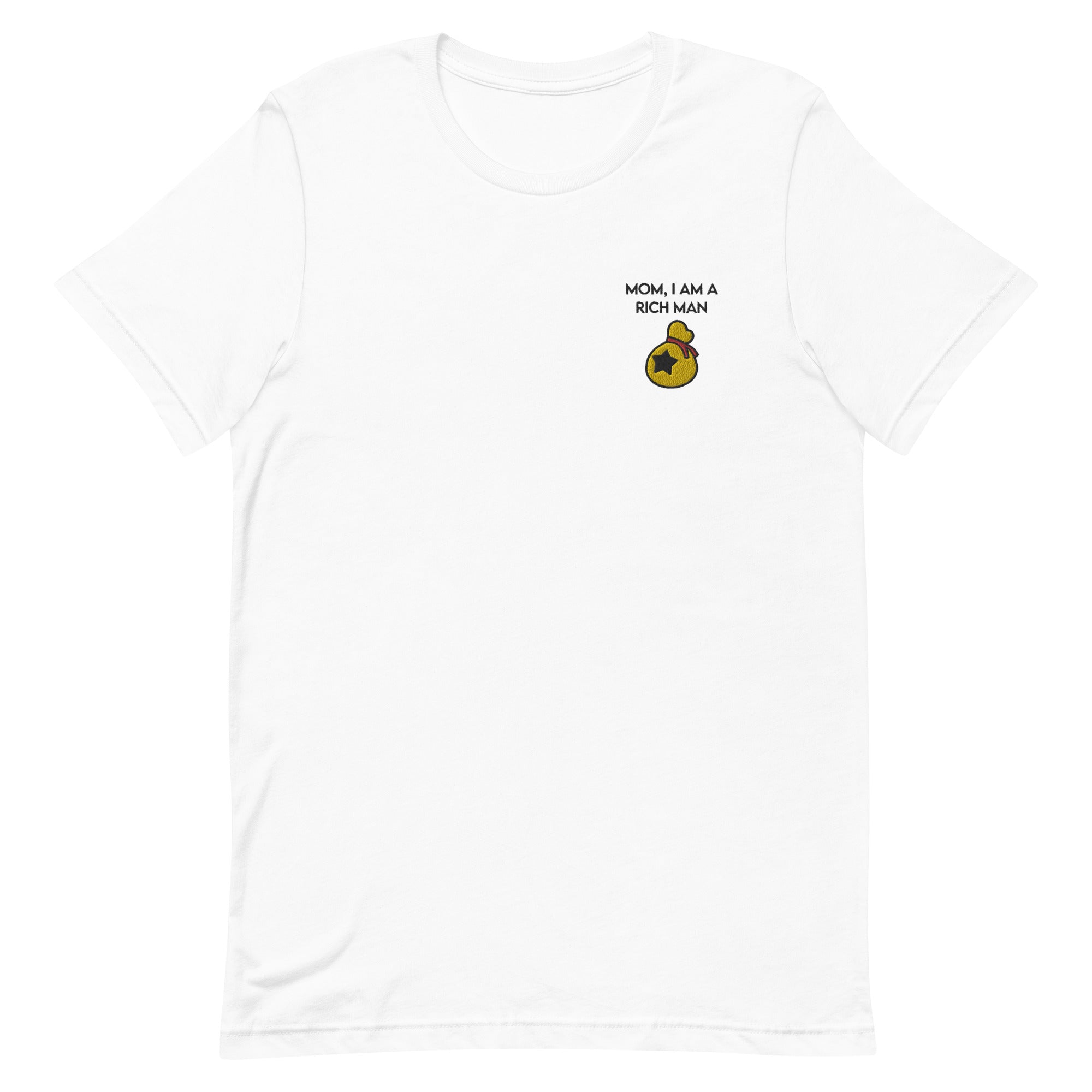 I Am a Rich Man | Embroidered Unisex t-shirt | Animal Crossing Threads and Thistles Inventory White XS