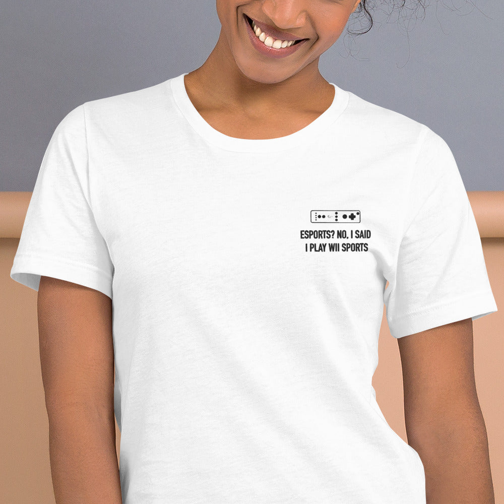 Wii Sports | Embroidered Short-sleeve unisex t-shirt | Feminist Gamer Threads and Thistles Inventory
