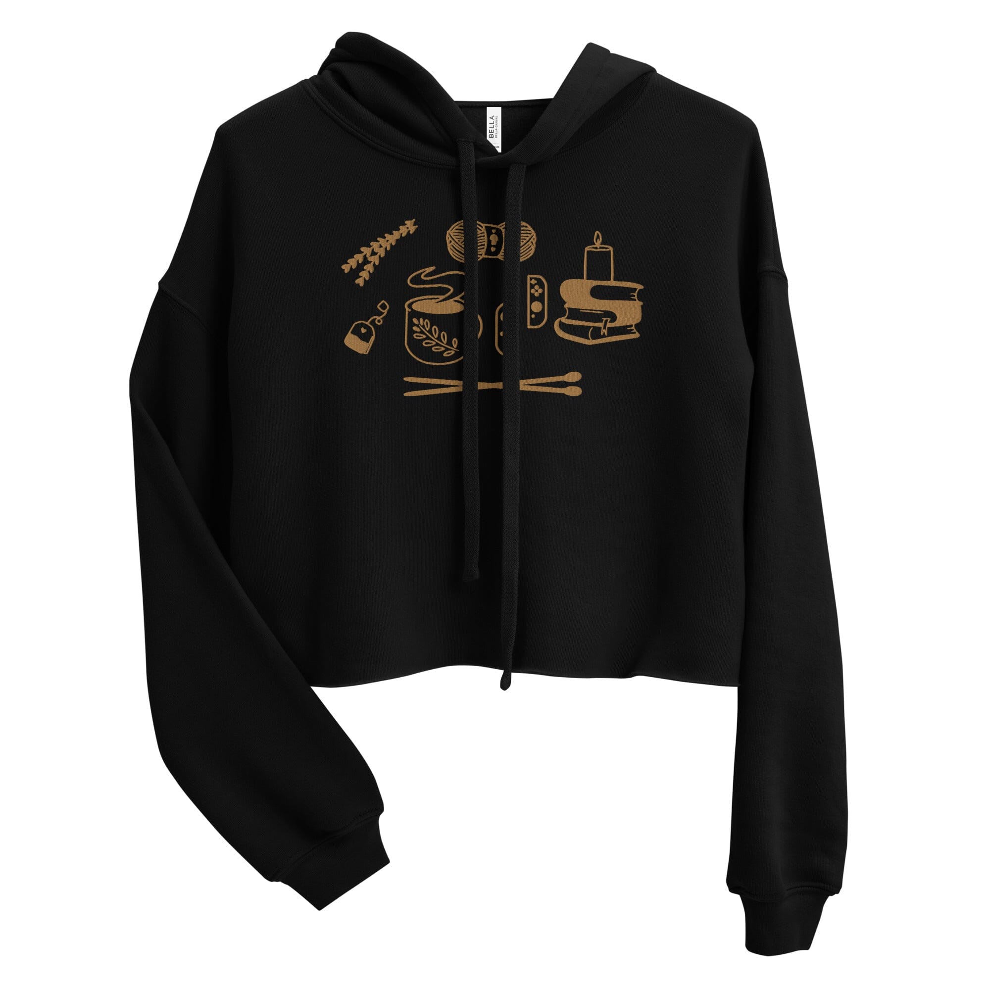 Cozy Hobbies | Embroidered crop Hoodie | Cozy Gamer Threads & Thistles Inventory Black S