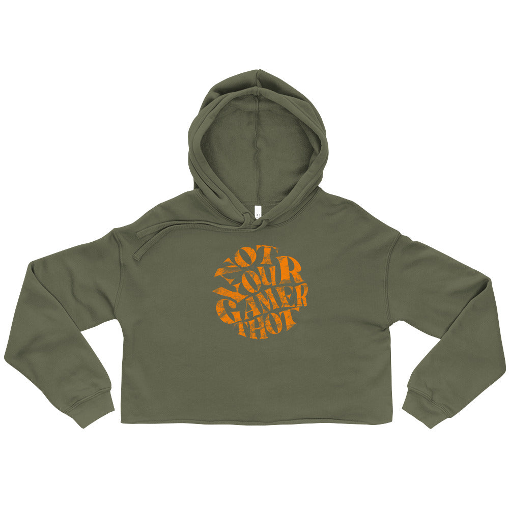 Gamer Thot (distressed design) | Crop Hoodie | Feminist Gamer Threads and Thistles Inventory Military Green S