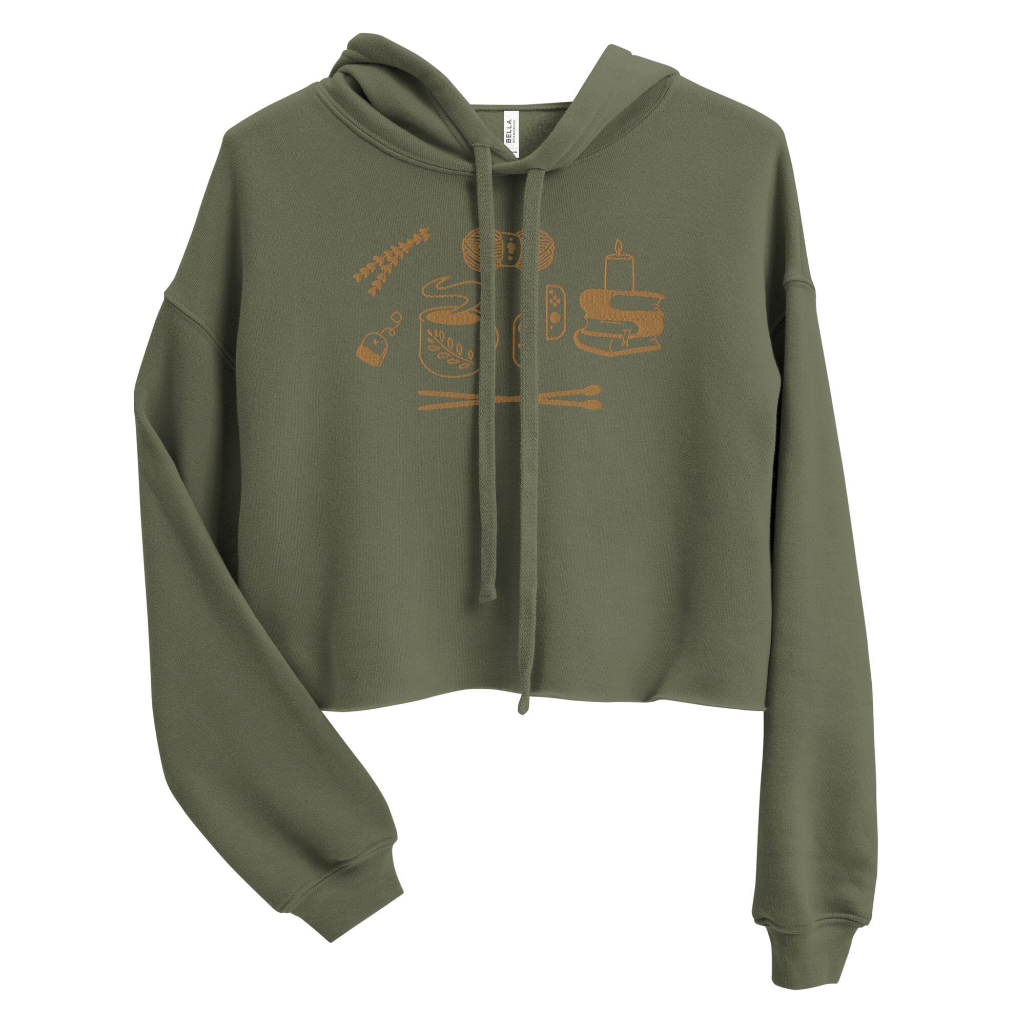 Cozy Hobbies | Embroidered crop Hoodie | Cozy Gamer Threads & Thistles Inventory Military Green S