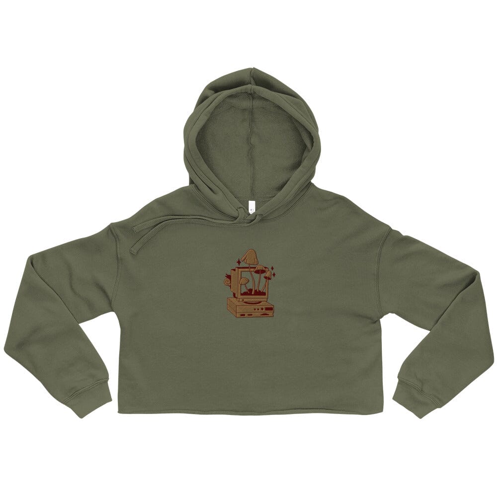 Cozy PC Gaming | Embroidered Crop Hoodie | Cozy Gamer Threads & Thistles Inventory Military Green S