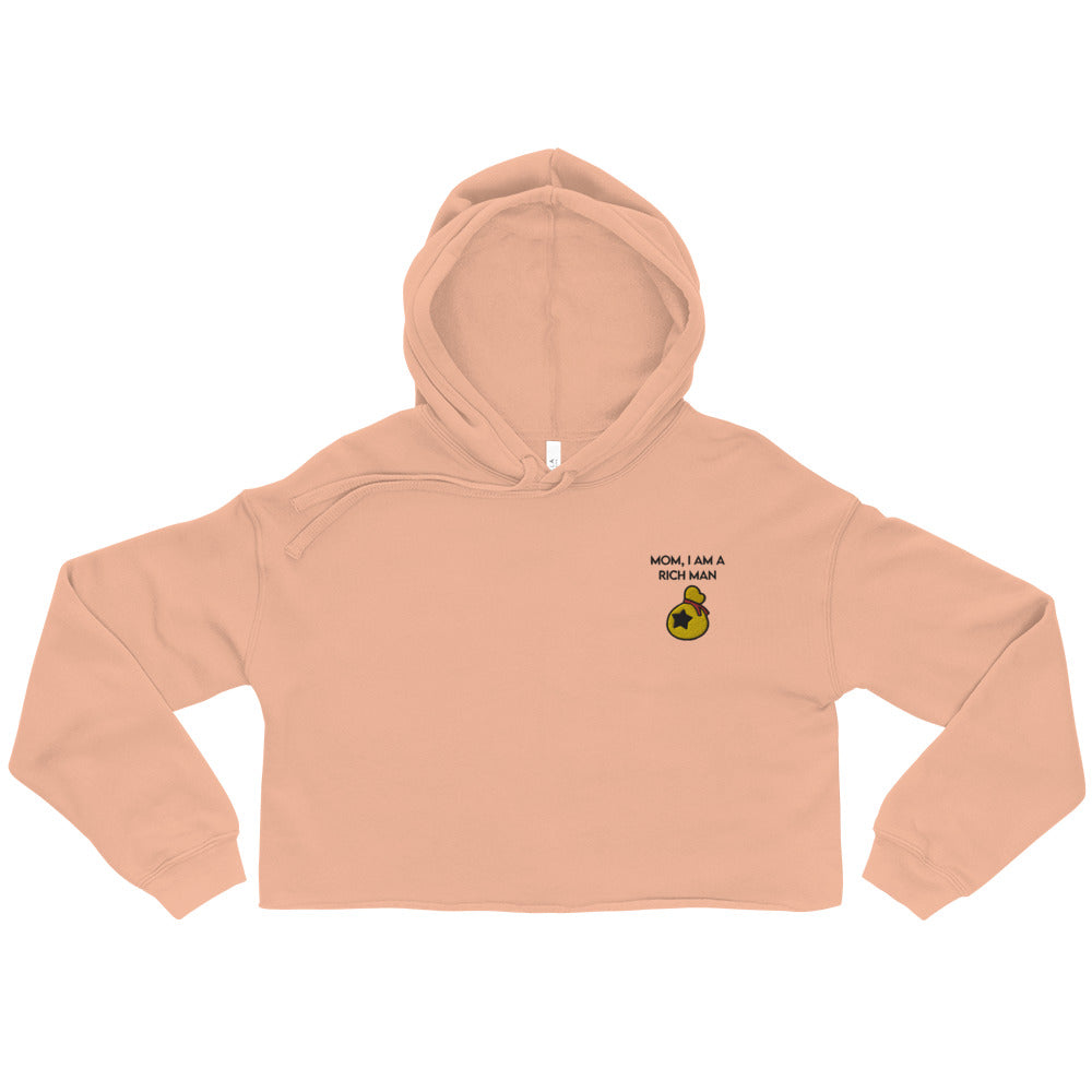 I Am a Rich Man | Embroidered Crop Hoodie | Animal Crossing Threads and Thistles Inventory Peach S