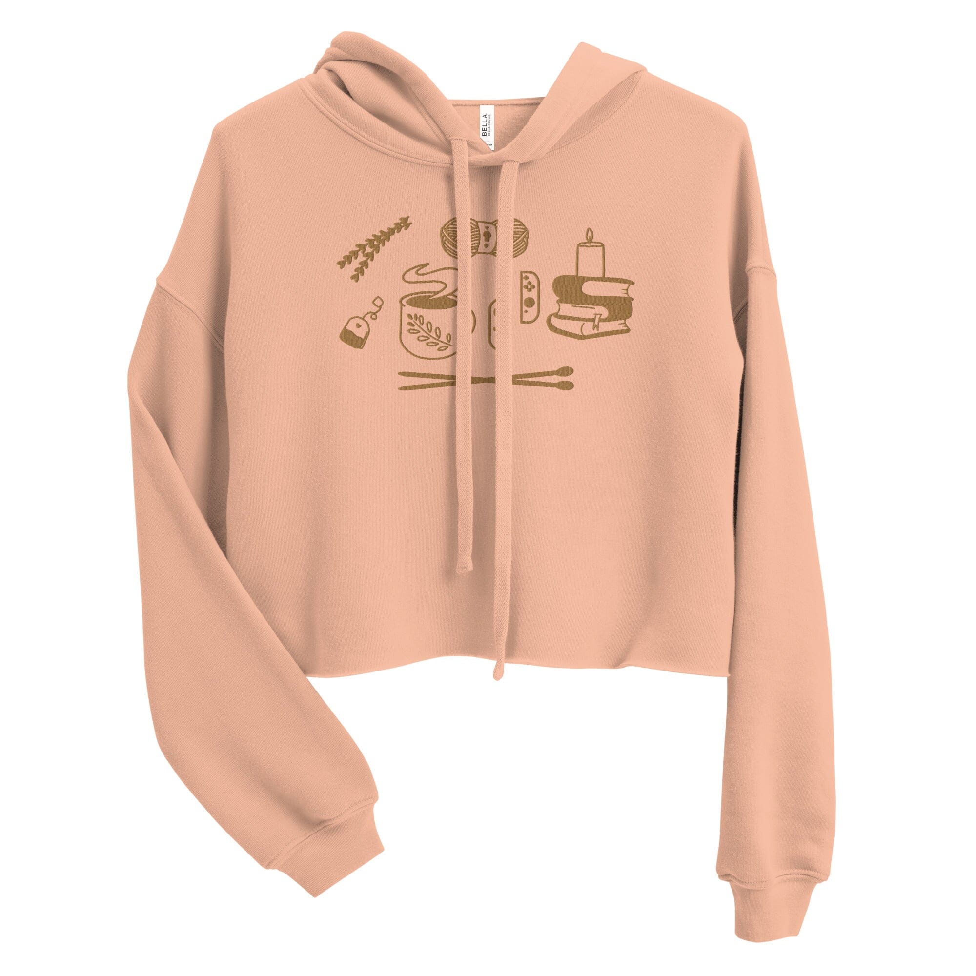 Cozy Hobbies | Embroidered crop Hoodie | Cozy Gamer Threads & Thistles Inventory Peach S