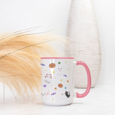 Gamer Ghosts Mug | Deluxe 15oz. (Pink + White) | Fall Halloween Mugs Threads & Thistles Inventory 