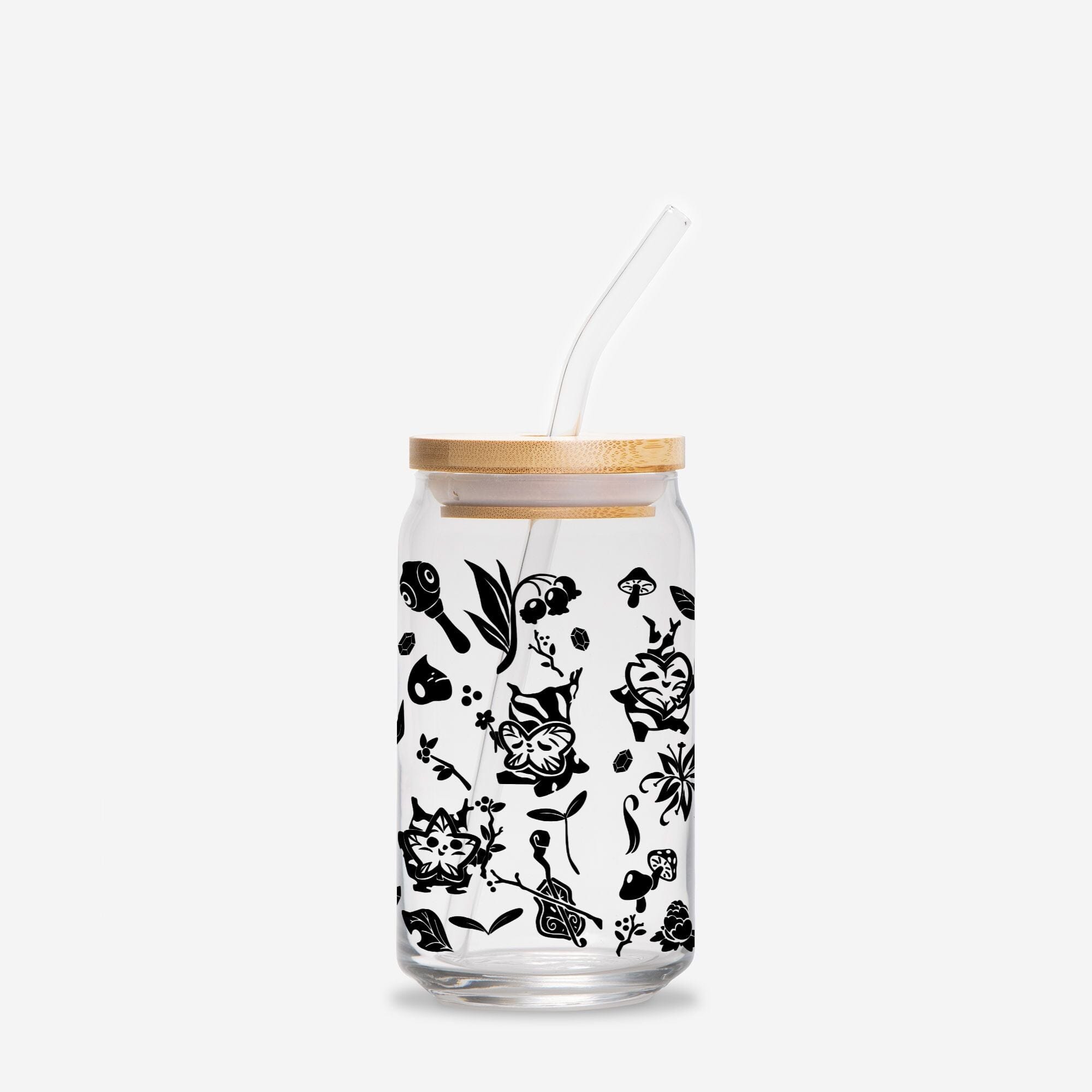 B&W Koroks | Glass Tumbler | The Legend of Zelda Tumblers Threads & Thistles Inventory Add Straw + Lid 