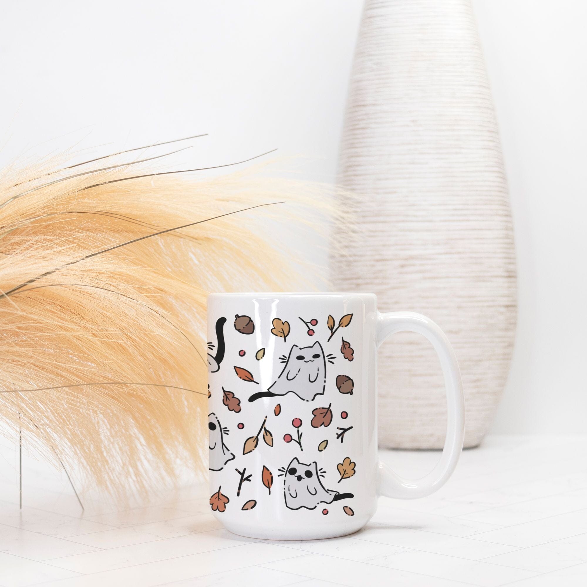 Ghost Kitties Colored | Mug Deluxe 15oz. | TTI Stream Mugs Threads & Thistles Inventory 