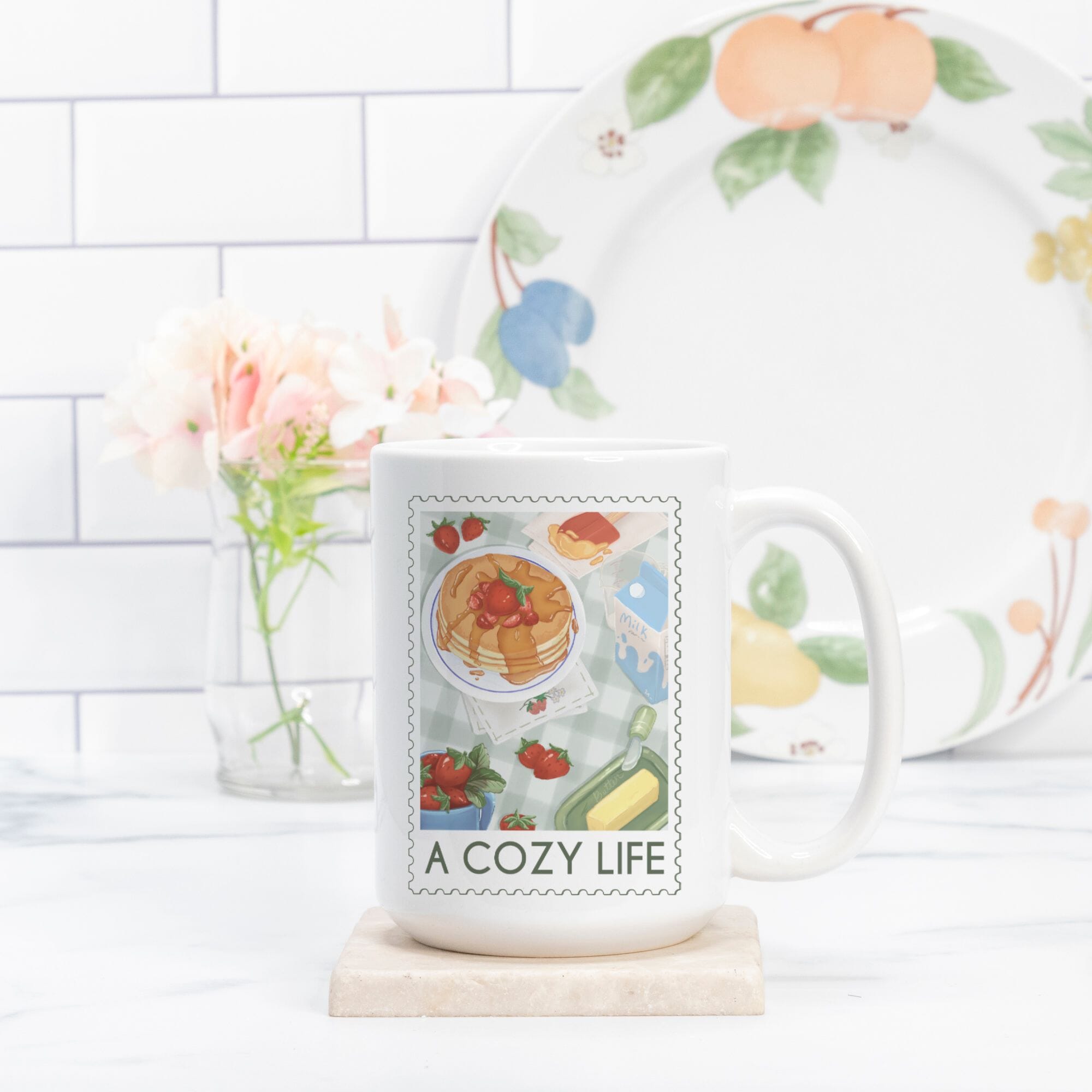 A Cozy Life Stamp | Mug Deluxe 15oz. | Cozy Games & Hobbies Mugs Threads & Thistles Inventory 