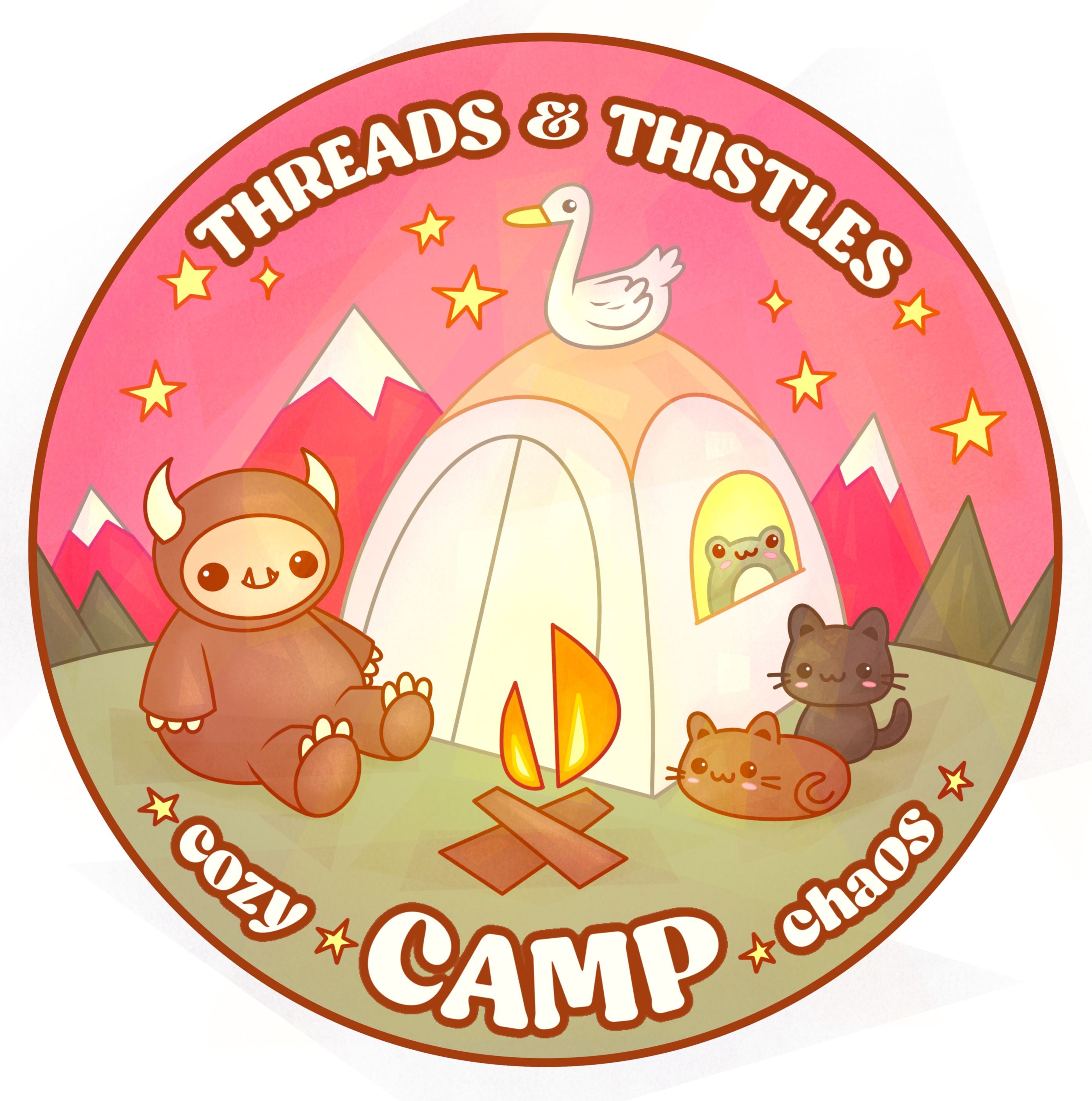 Camp Cozy Chaos | Holographic sticker | Community Designs Threads & Thistles Inventory 