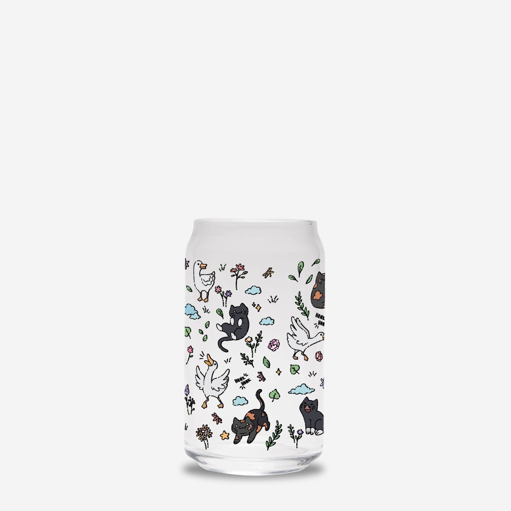 Goose and Kitties Glass Can 16oz | TTI Stream Drinkware Threads & Thistles Inventory 