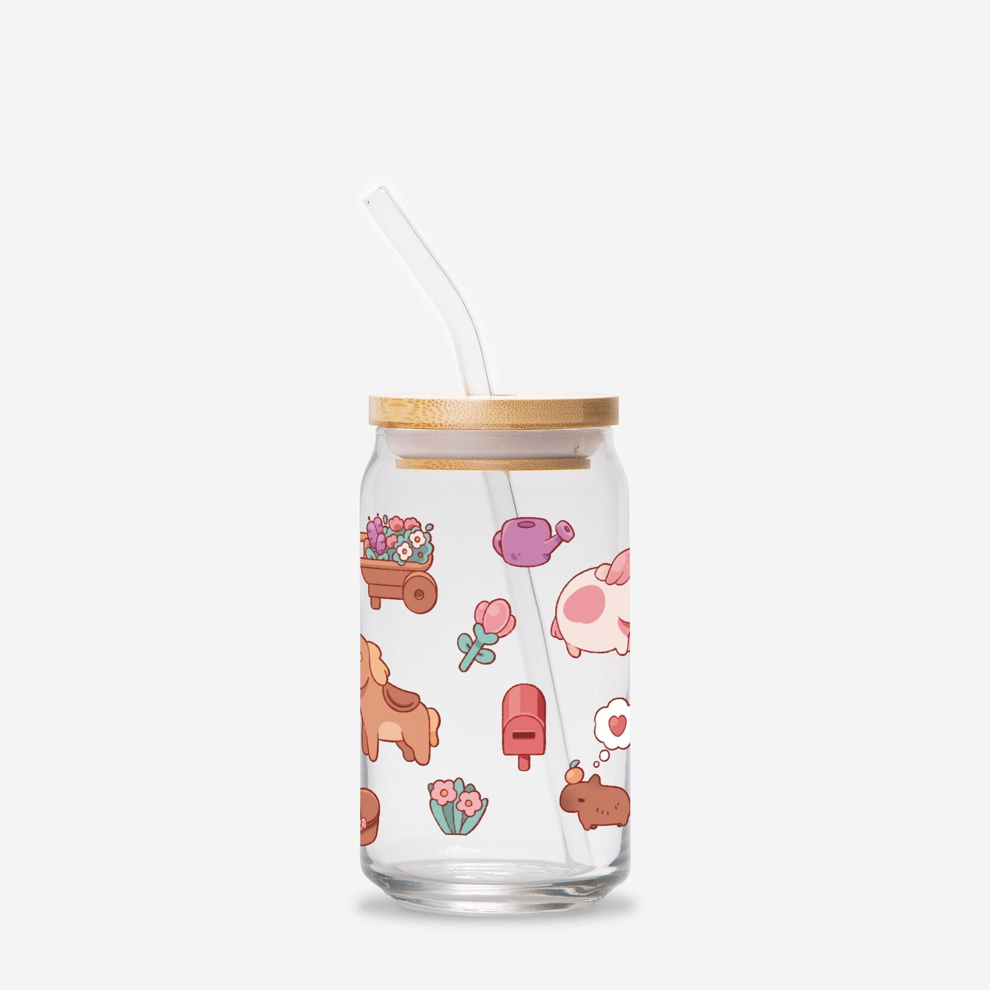 Fields of Mistria Pattern | Glass Can 16oz | Cozy Games Drinkware Threads & Thistles Inventory Add Straw + Lid 