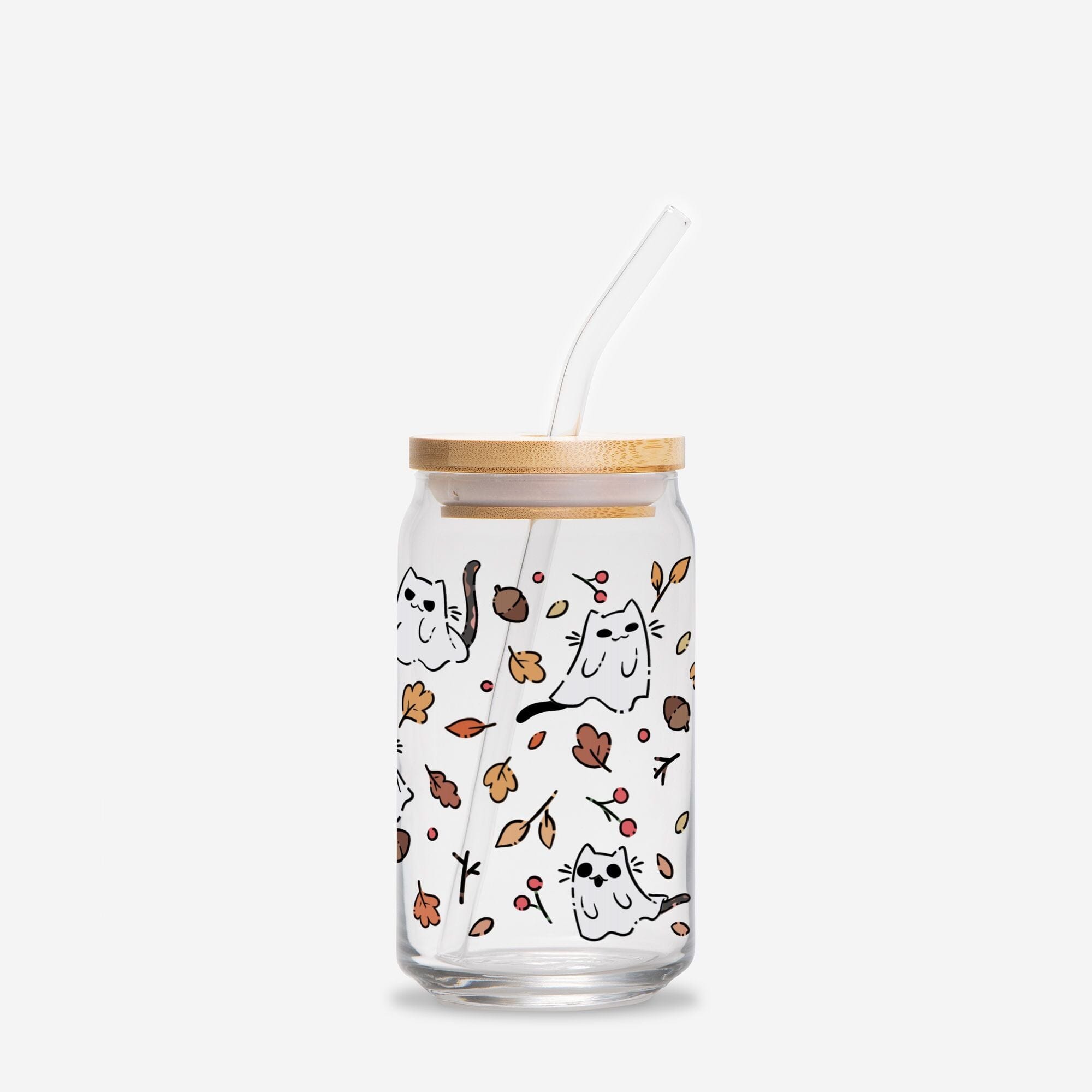 Ghost Kitties | Glass Can 16oz | TTI Stream Fall Drinkware Threads & Thistles Inventory Add Straw + Lid 