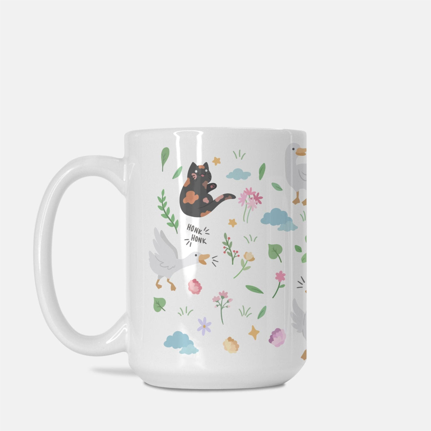 Colorful Goose and Kitties Mug Deluxe 15oz. TTI Stream Mugs Threads & Thistles Inventory 