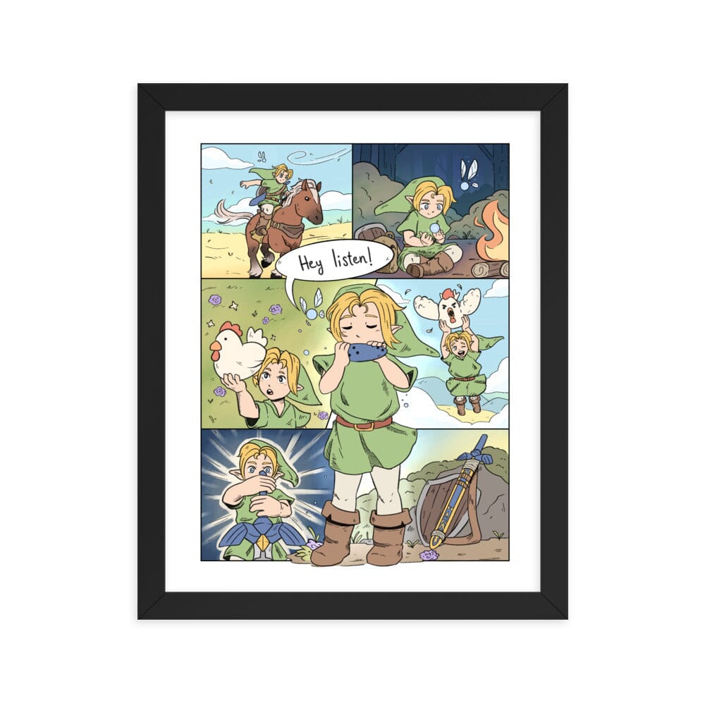 Ocarina of Time Comic | Framed poster | Titty Tea Zelda Threads & Thistles Inventory Black 11″×14″ 