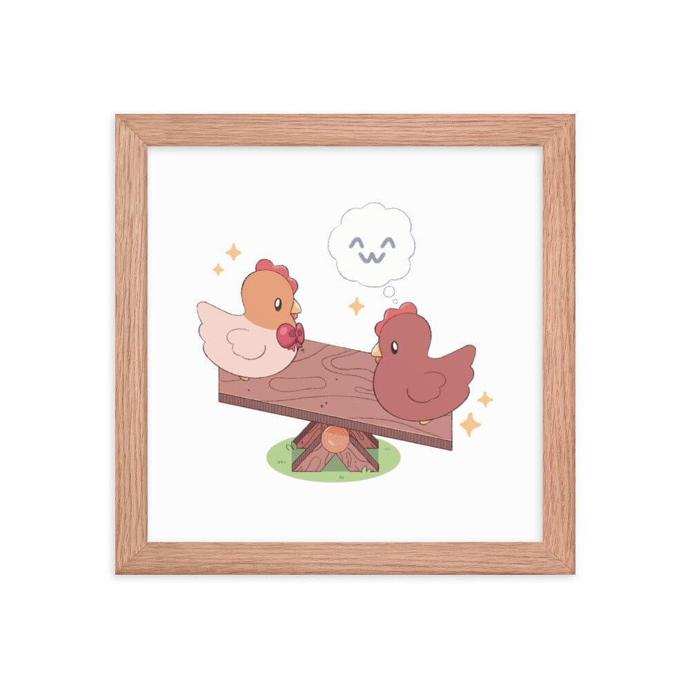 Chicken Seesaw | Framed poster | Fields of Mistria Threads & Thistles Inventory Red Oak 10″×10″ 