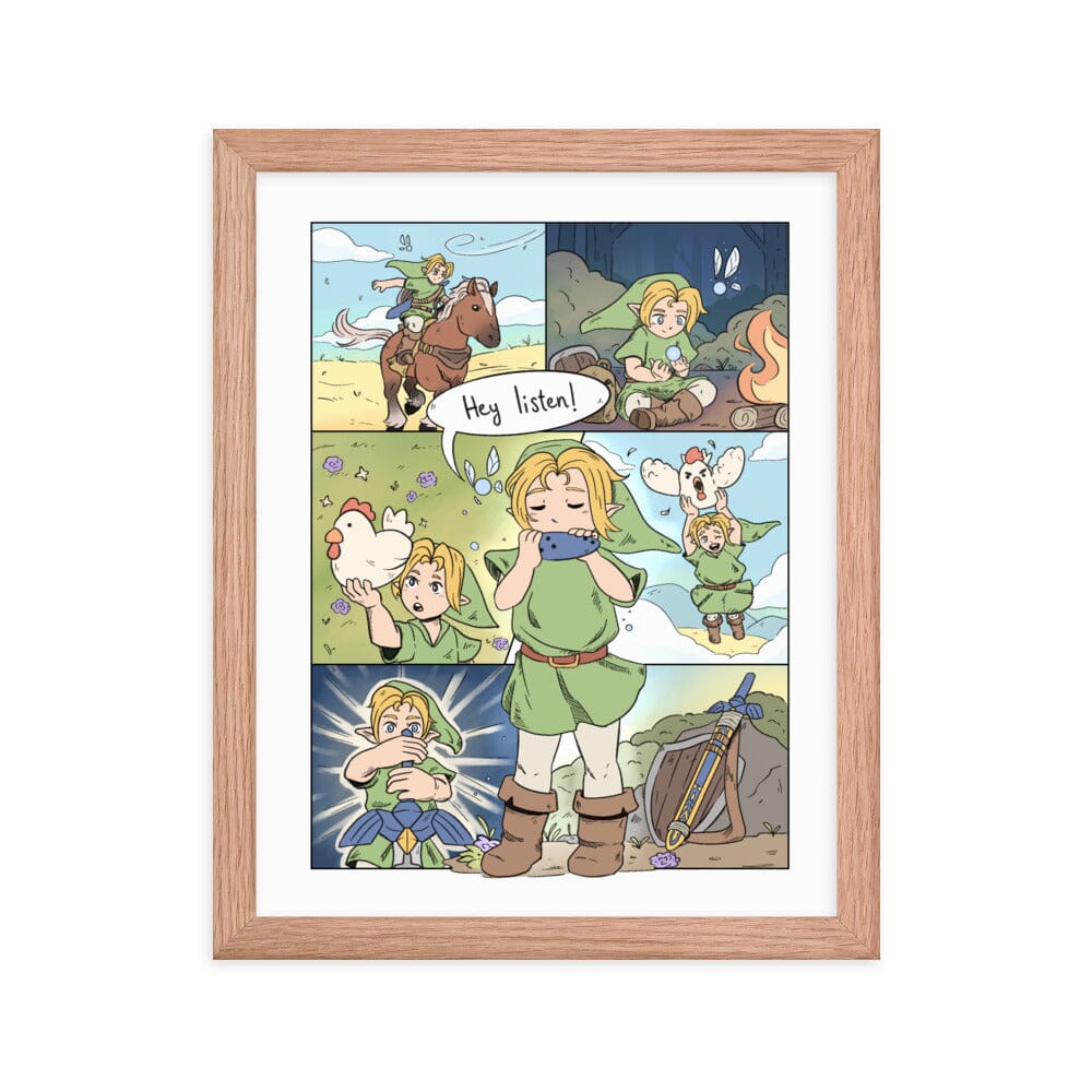Ocarina of Time Comic | Framed poster | Titty Tea Zelda Threads & Thistles Inventory Red Oak 11″×14″ 