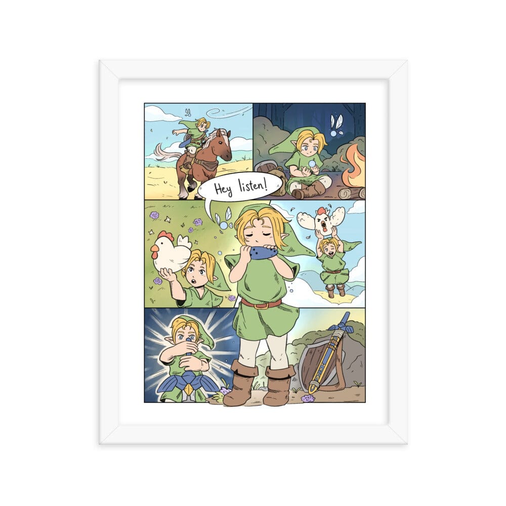 Ocarina of Time Comic | Framed poster | Titty Tea Zelda Threads & Thistles Inventory White 11″×14″ 