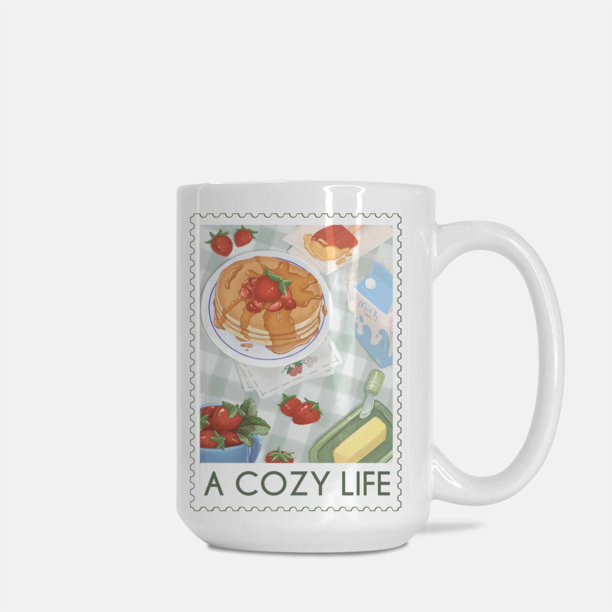 A Cozy Life Stamp | Mug Deluxe 15oz. | Cozy Games & Hobbies Mugs Threads & Thistles Inventory 