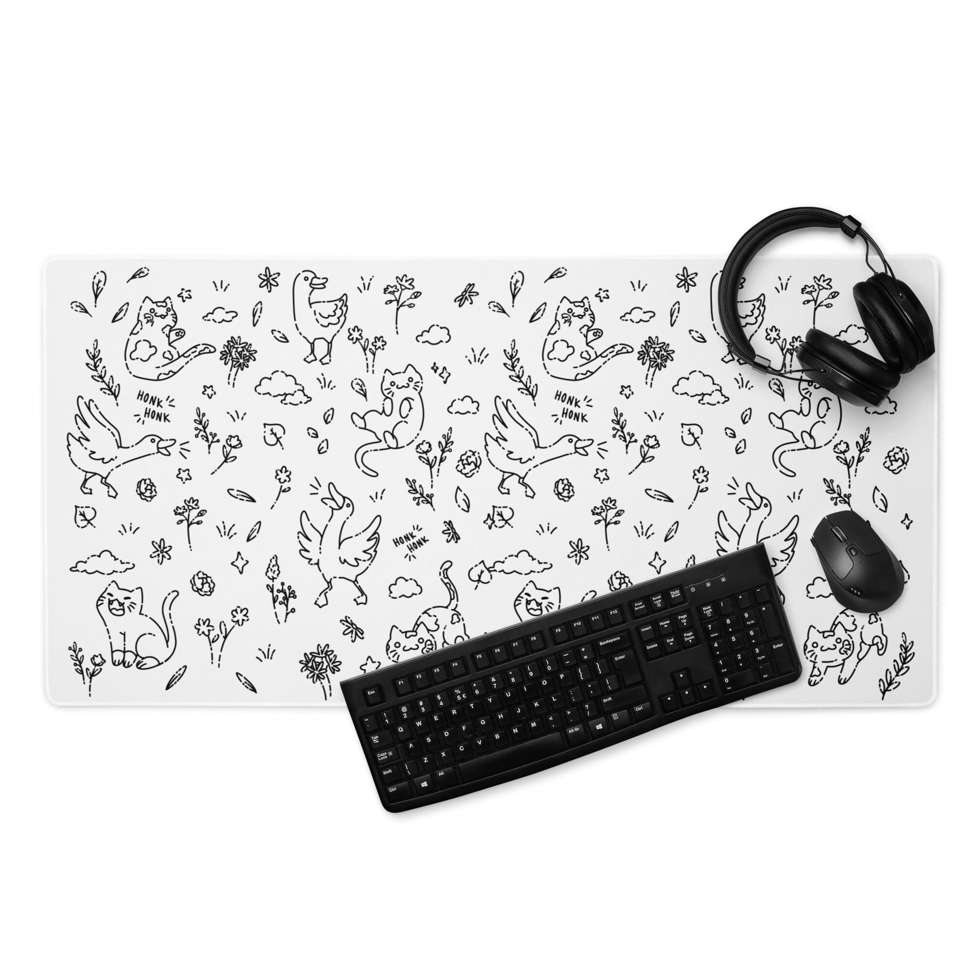 Goose & Kitties line art | Gaming mouse pad | TTI Stream Threads & Thistles Inventory 