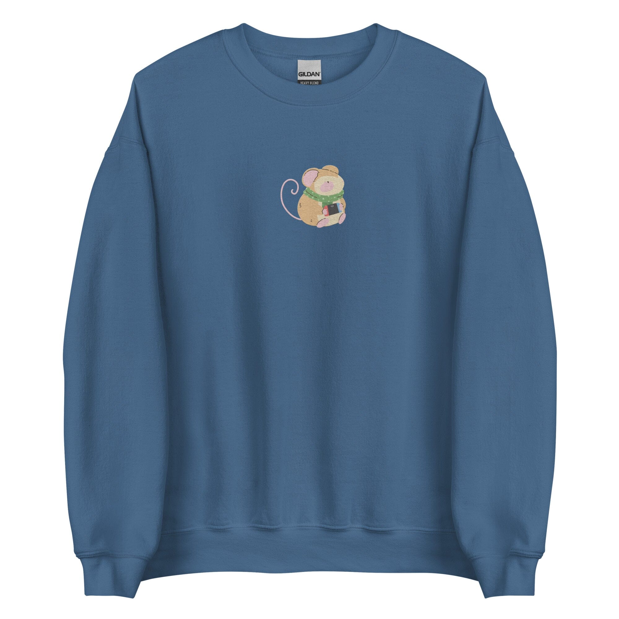 Cozy Christmas Mouse | Embroidered Unisex Sweatshirt | Cozy Gamer Christmas Threads & Thistles Inventory Indigo Blue S 