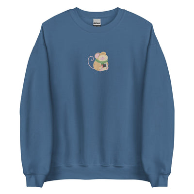 Cozy Christmas Mouse | Embroidered Unisex Sweatshirt | Cozy Gamer Christmas Threads & Thistles Inventory Indigo Blue S 