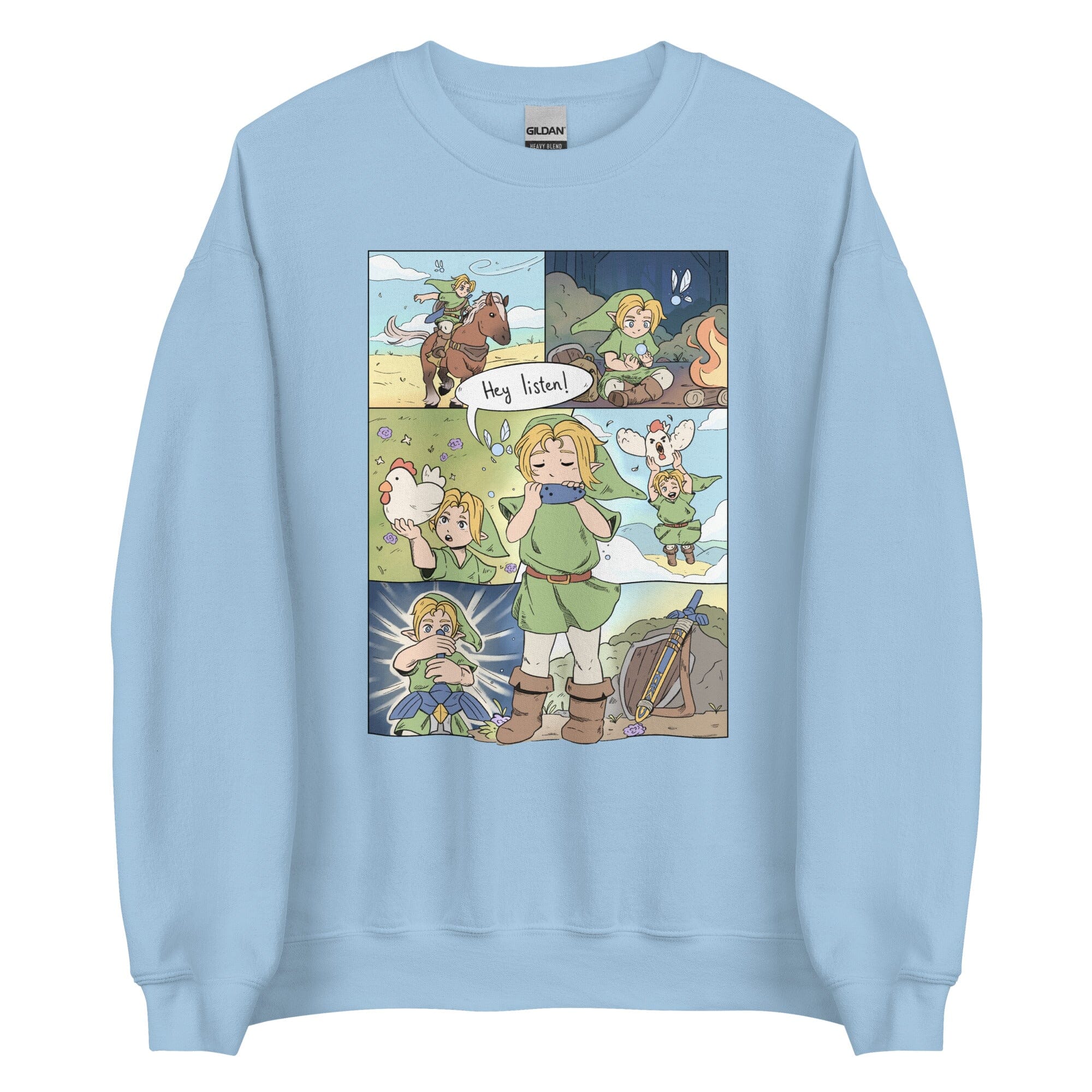Ocarina of Time Comic | Unisex Sweatshirt | Zelda Titty Tea Threads & Thistles Inventory Light Blue S 