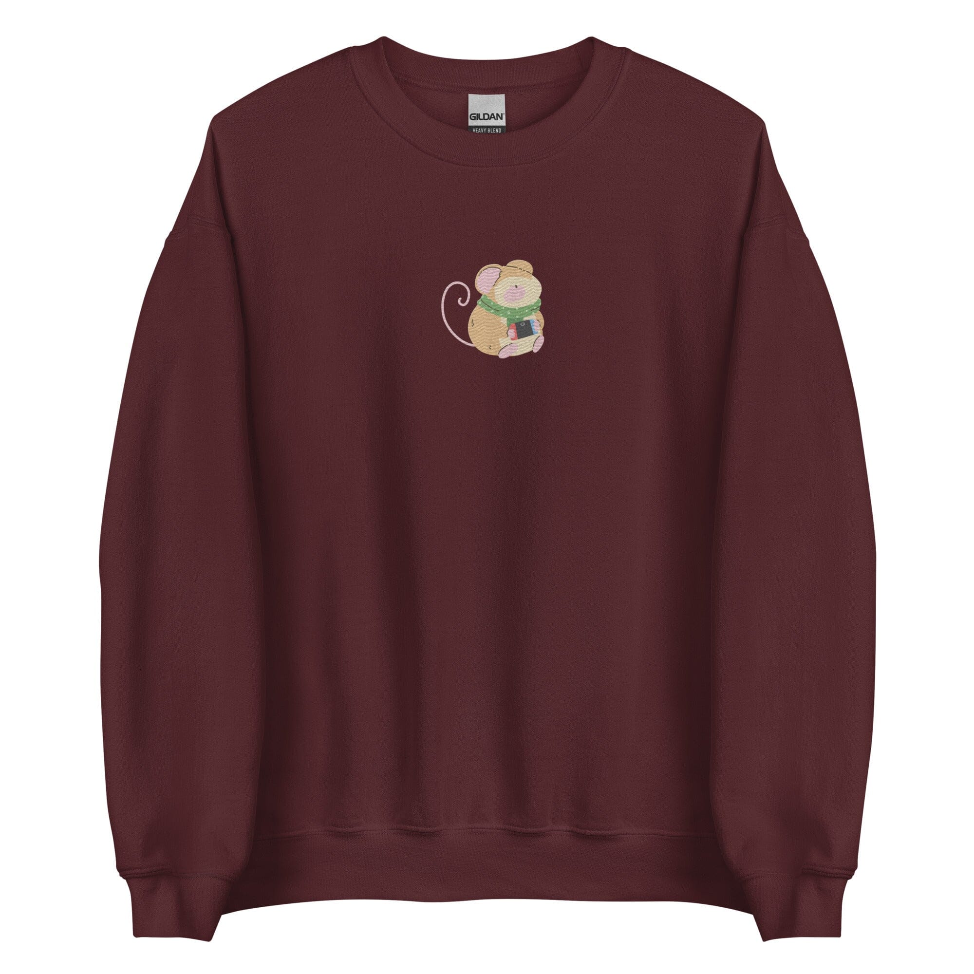 Cozy Christmas Mouse | Embroidered Unisex Sweatshirt | Cozy Gamer Christmas Threads & Thistles Inventory Maroon S 