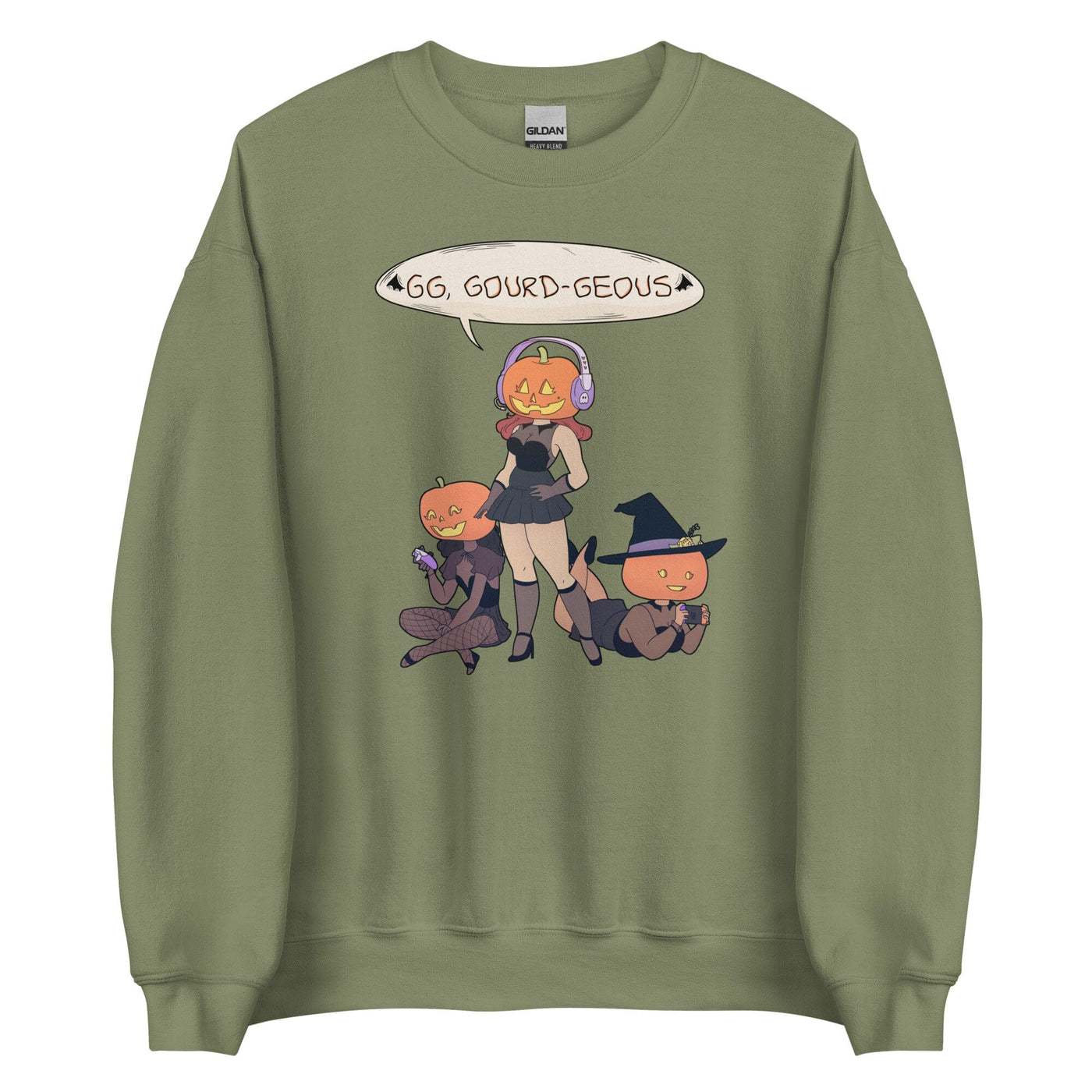 GG, Gourd-geous | Unisex Sweatshirt | Fall Halloween Threads & Thistles Inventory Military Green S 