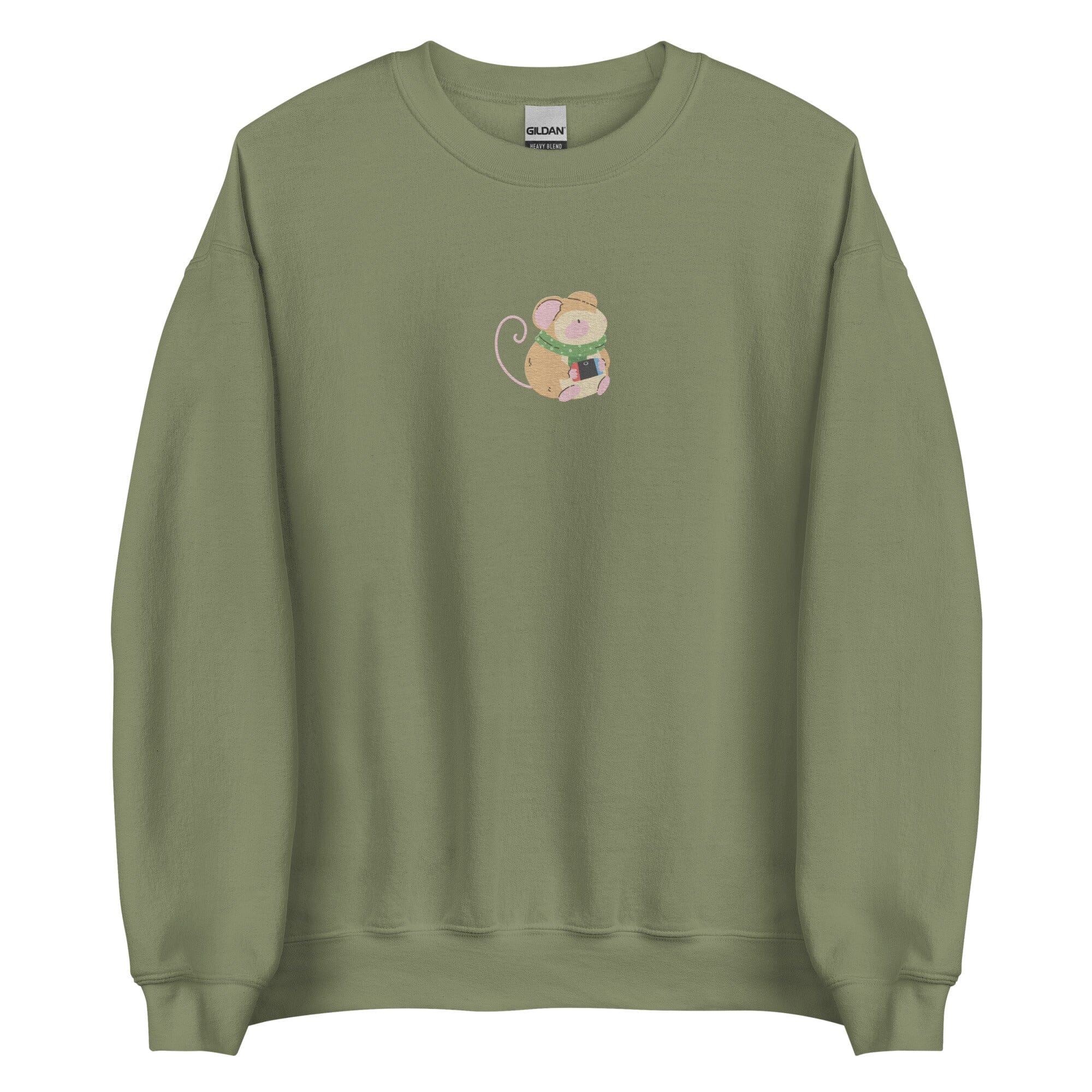 Cozy Christmas Mouse | Embroidered Unisex Sweatshirt | Cozy Gamer Christmas Threads & Thistles Inventory Military Green S 